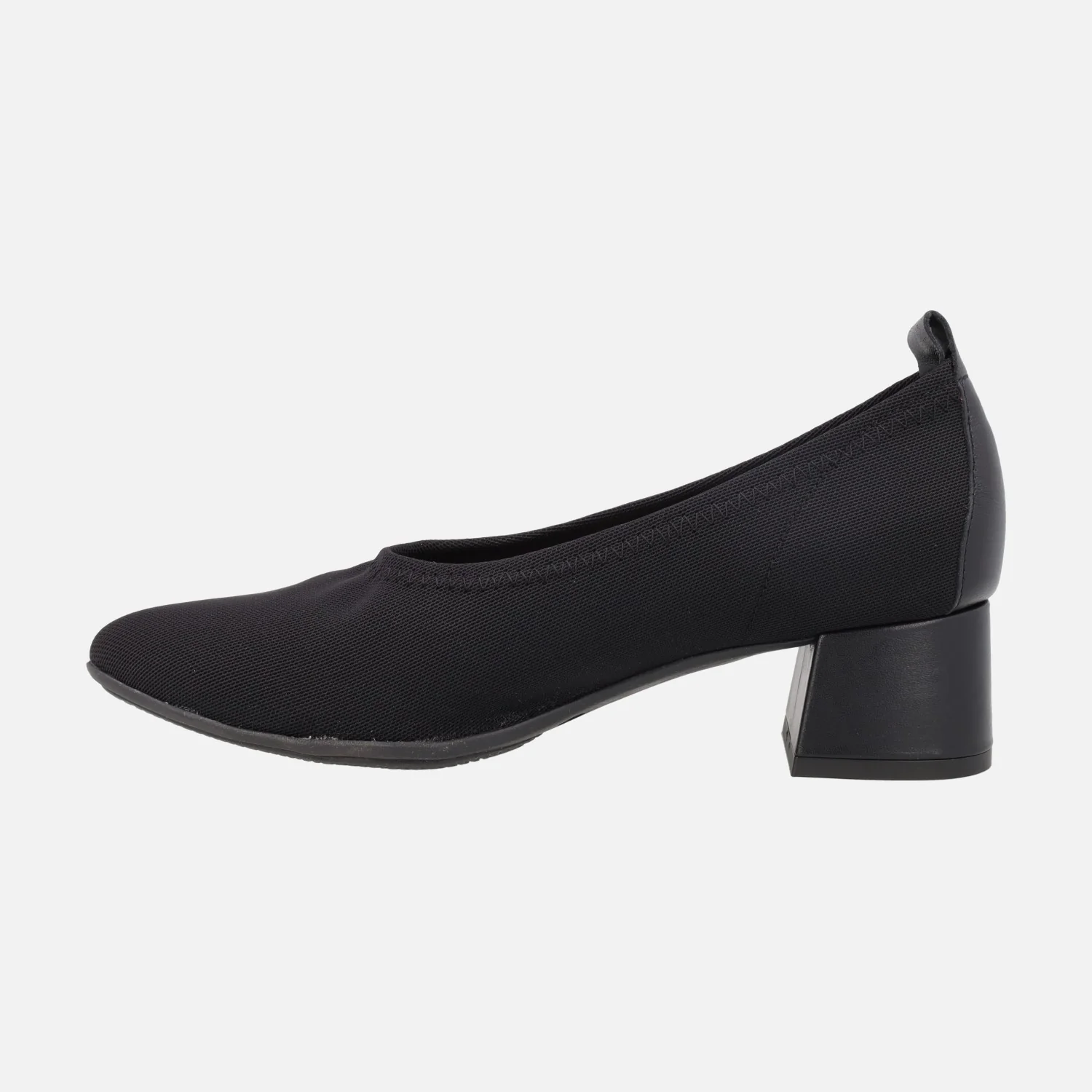 Zapatos corte salón en tejido elástico negro con tacones bajos - Image 3