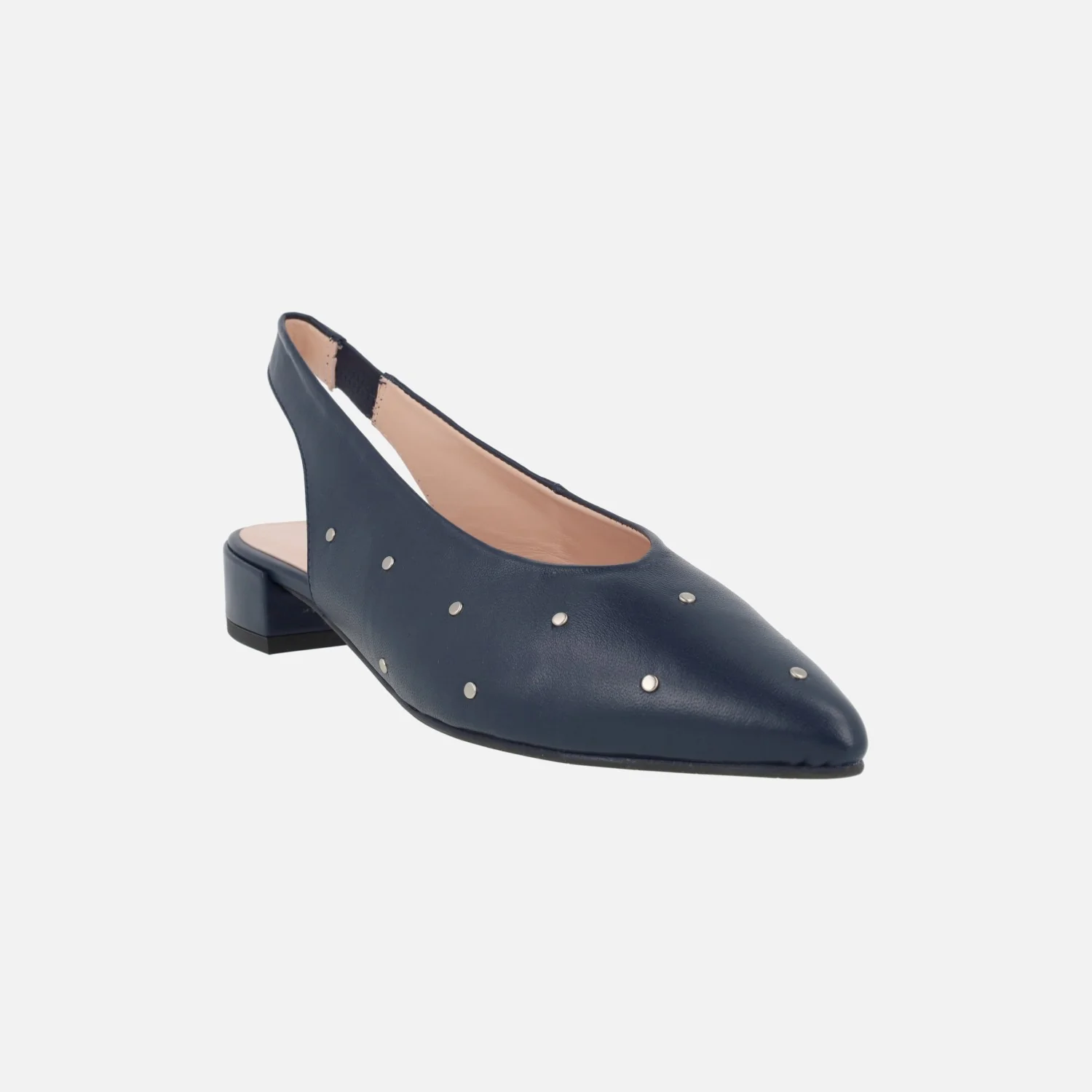 Zapatos de piel destalonados en azul marino con tachas plateadas - Image 2