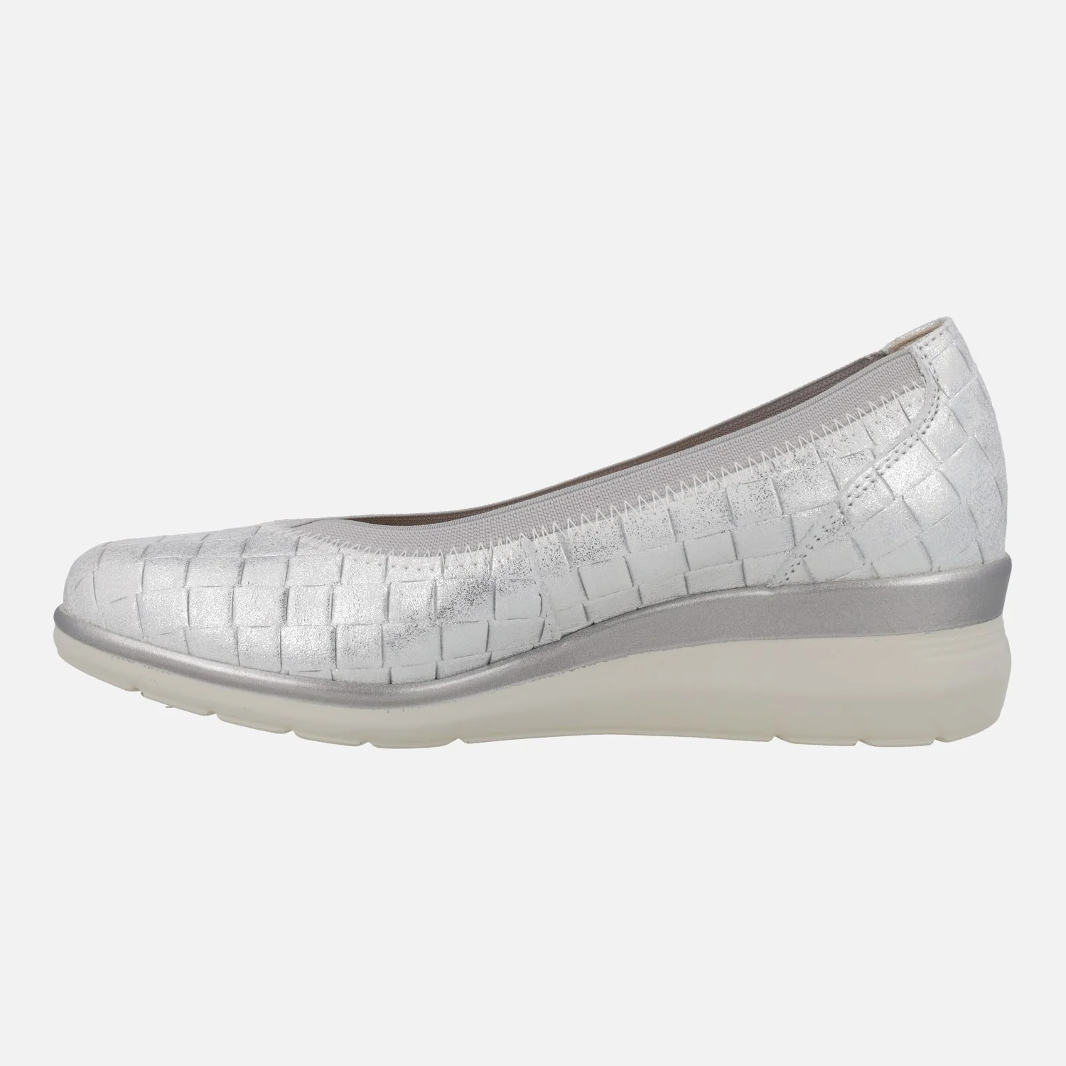 Zapatos de piel en metalizado plata efecto trenzado con cuña baja - Image 3