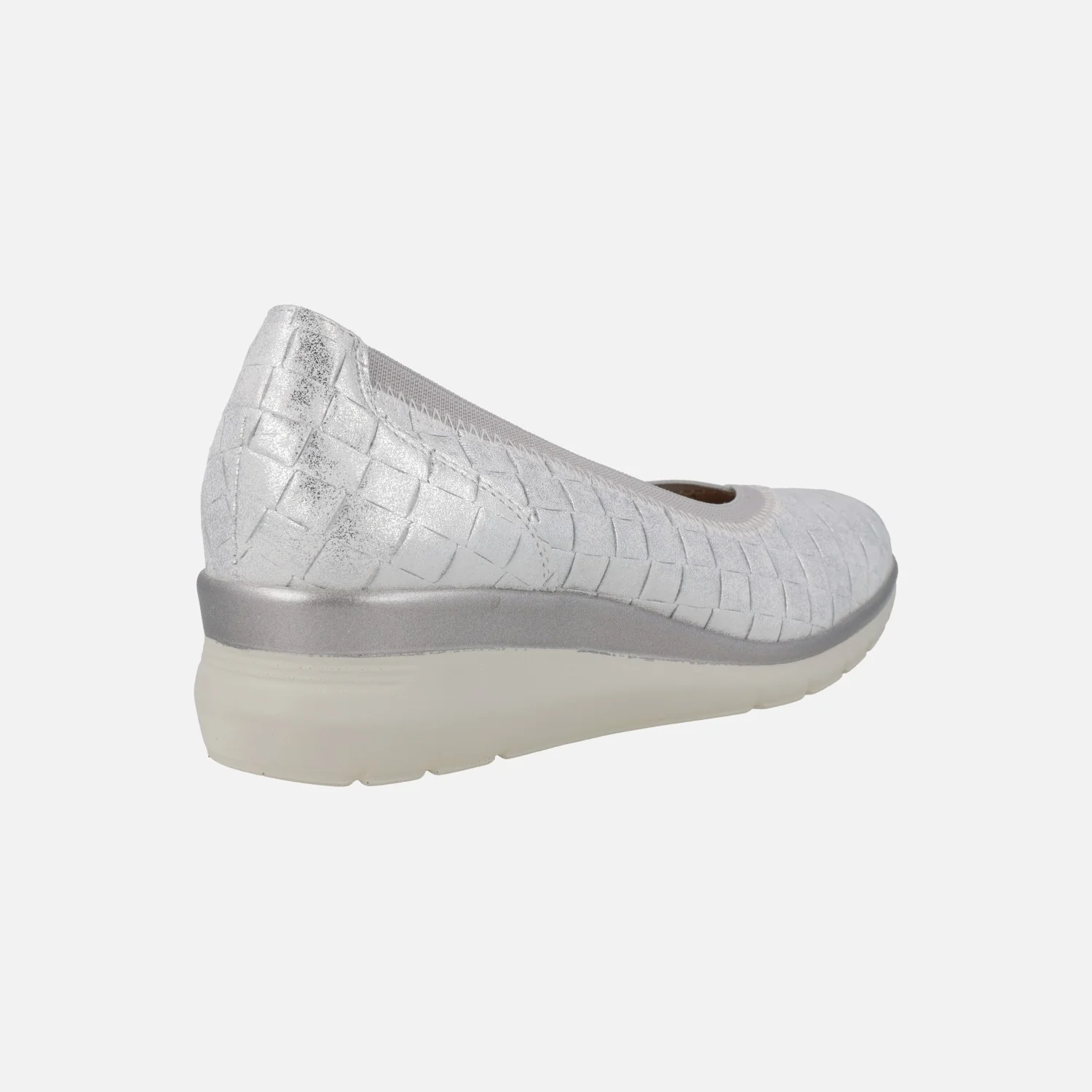 Zapatos de piel en metalizado plata efecto trenzado con cuña baja - Image 4