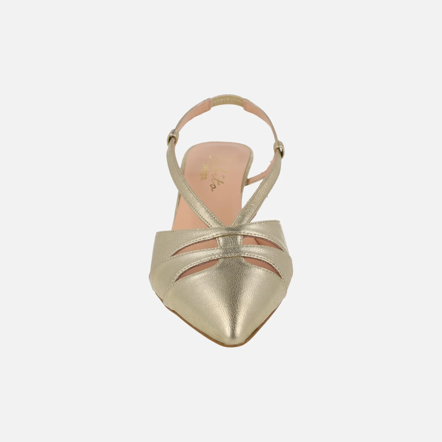 Zapatos de salón destalonados en piel dorada con aberturas - Image 5