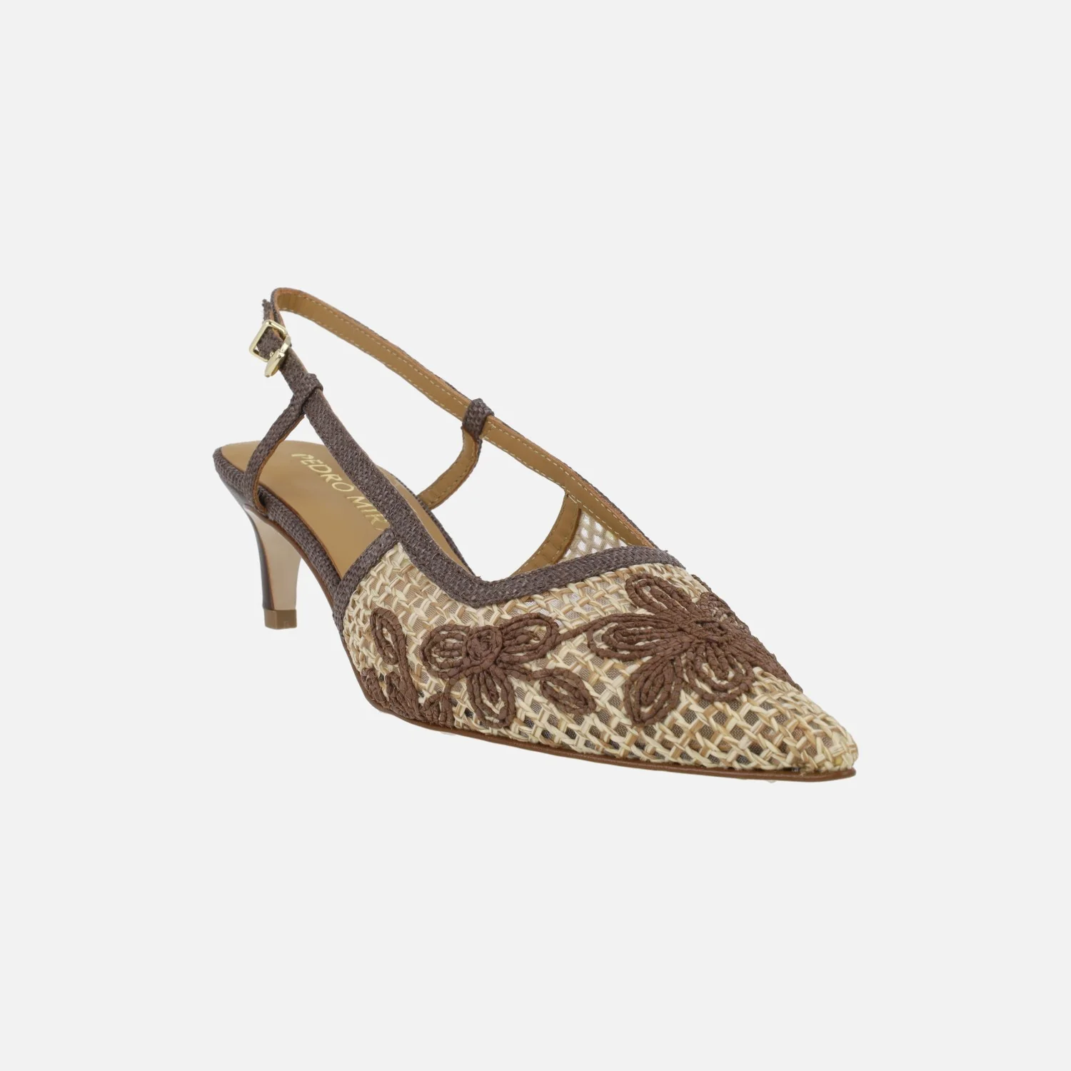 Zapatos de salón destalonados en rafia con flores bordadas - Image 2