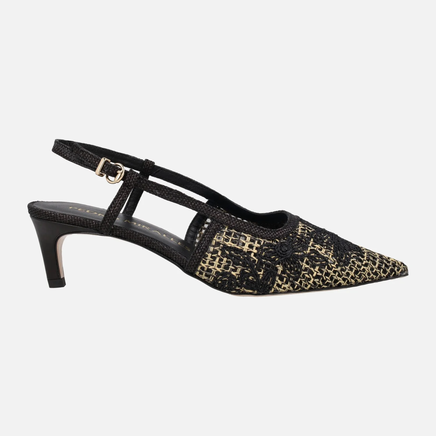 Zapatos de salón destalonados en rafia con flores bordadas - Image 7