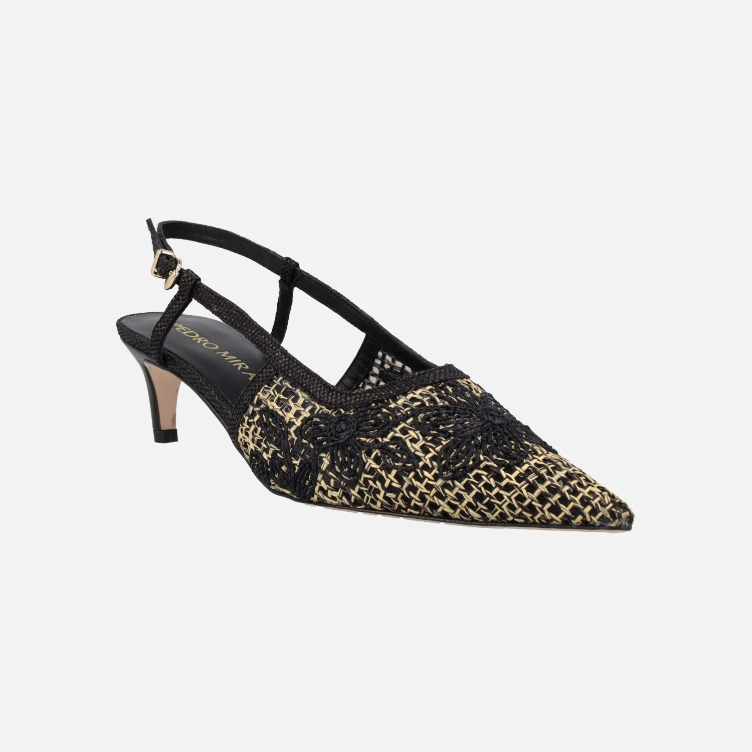 Zapatos de salón destalonados en rafia con flores bordadas - Image 8