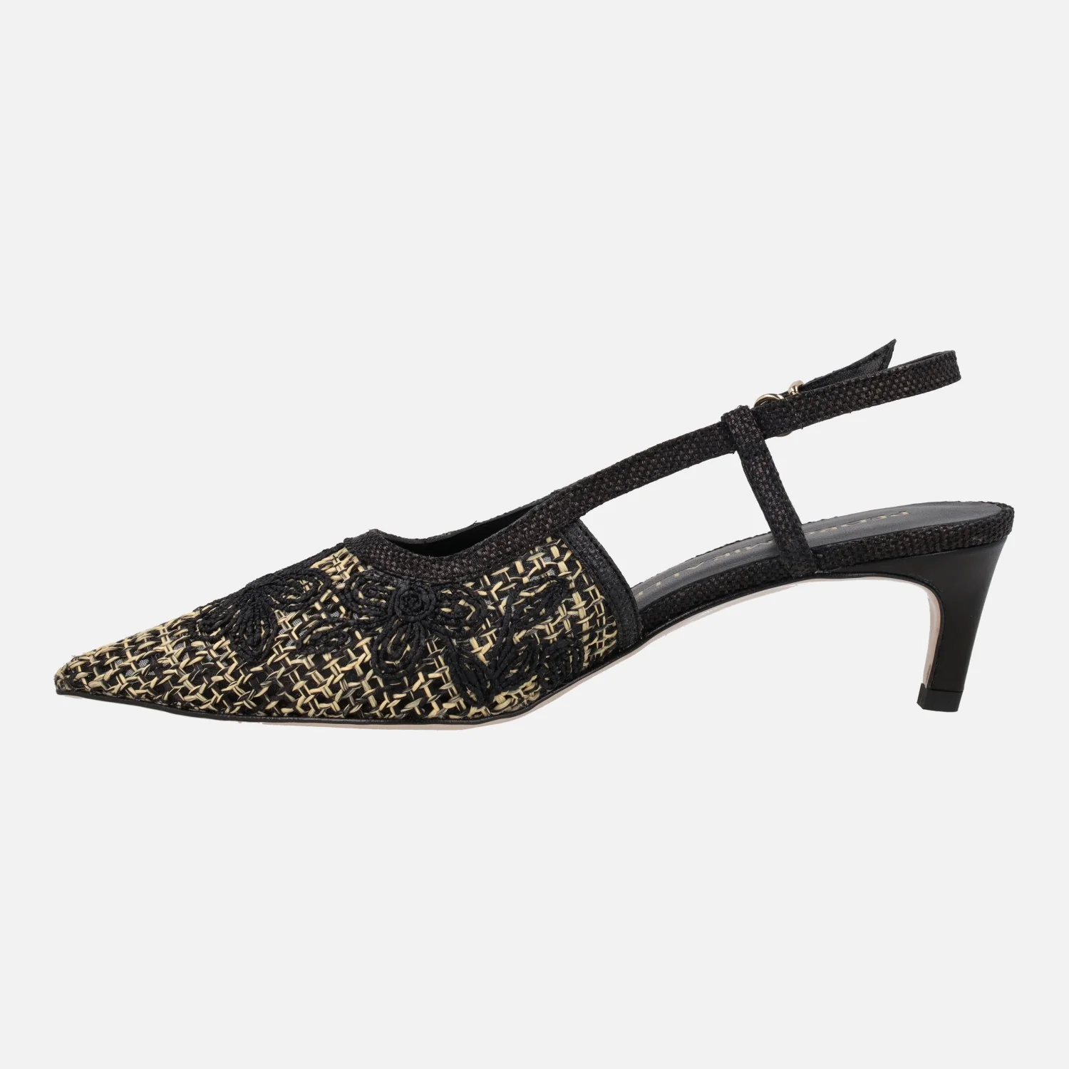 Zapatos de salón destalonados en rafia con flores bordadas - Image 9