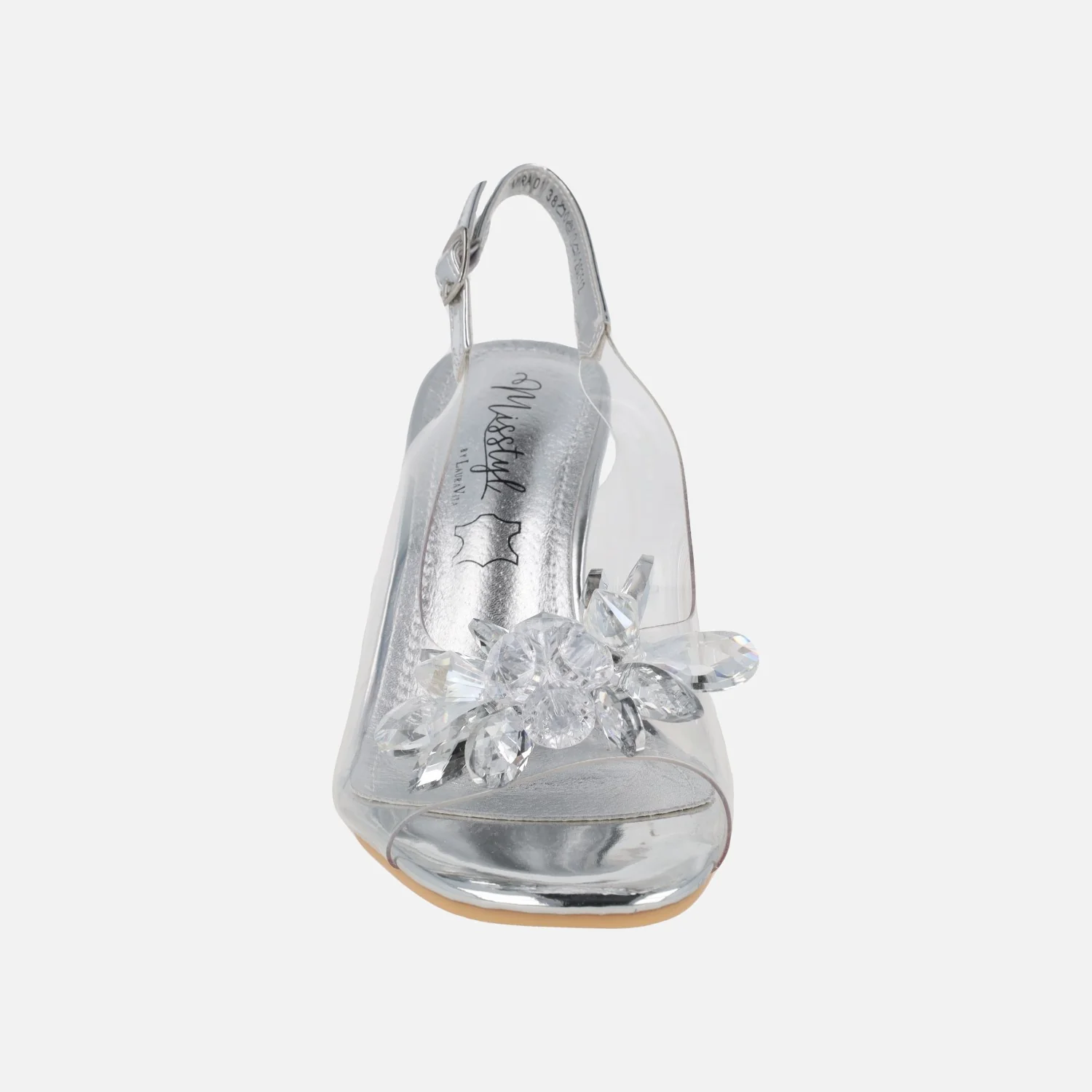 Zapatos de salón destalonados en vinilo con adorno de flor Mira 01 Blanc - Image 4