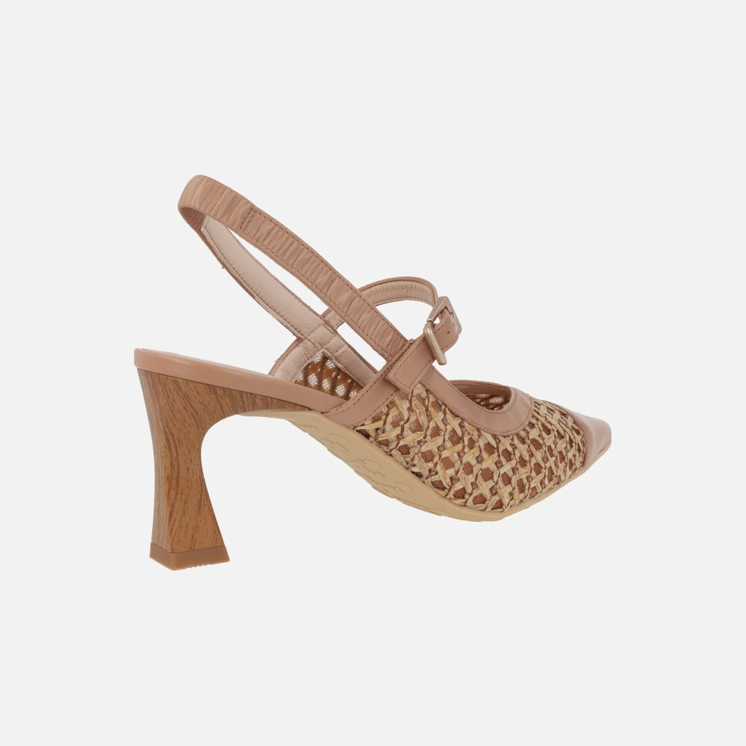Zapatos de tacón destalonados en combinado de piel y rafia - Image 10