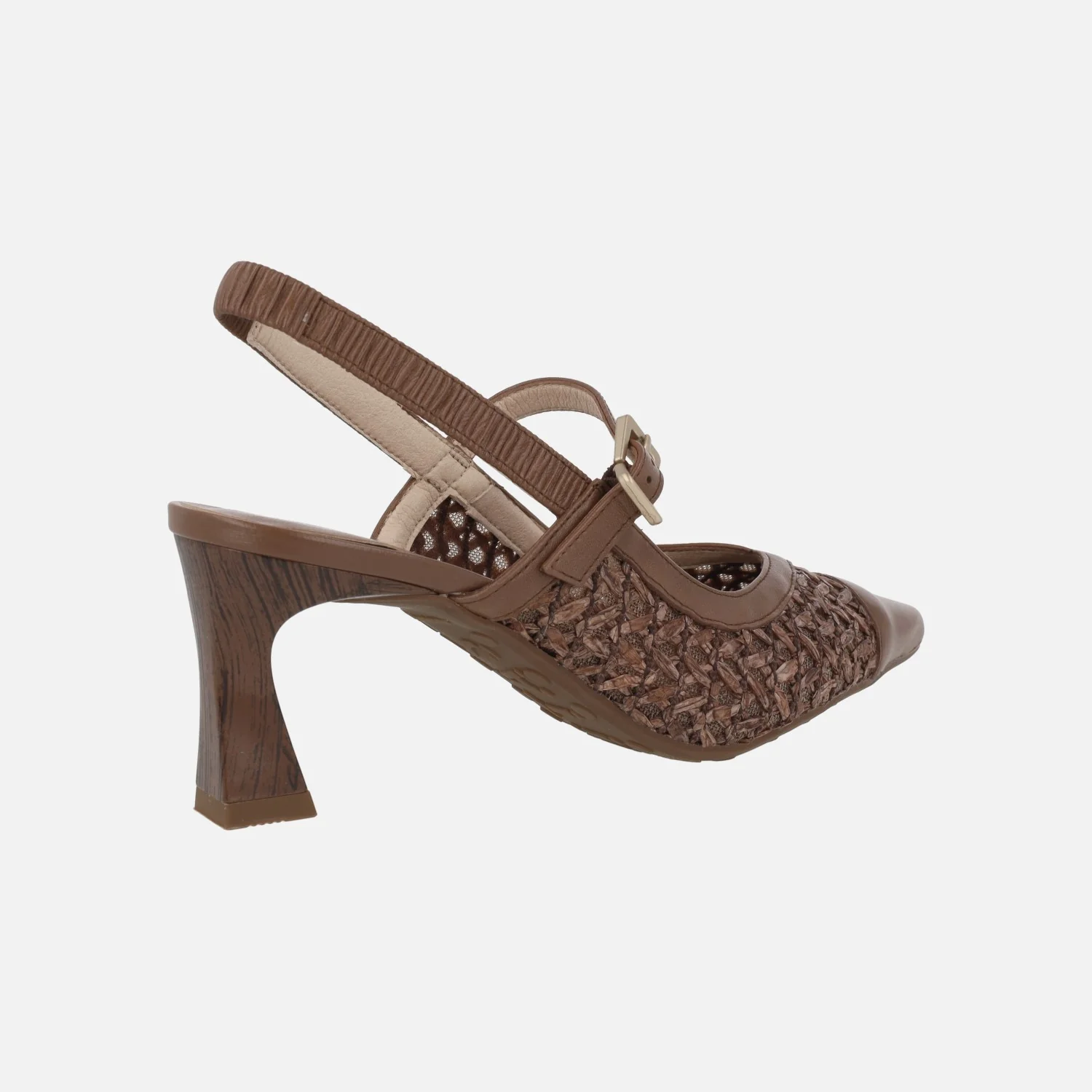 Zapatos de tacón destalonados en combinado de piel y rafia - Image 4