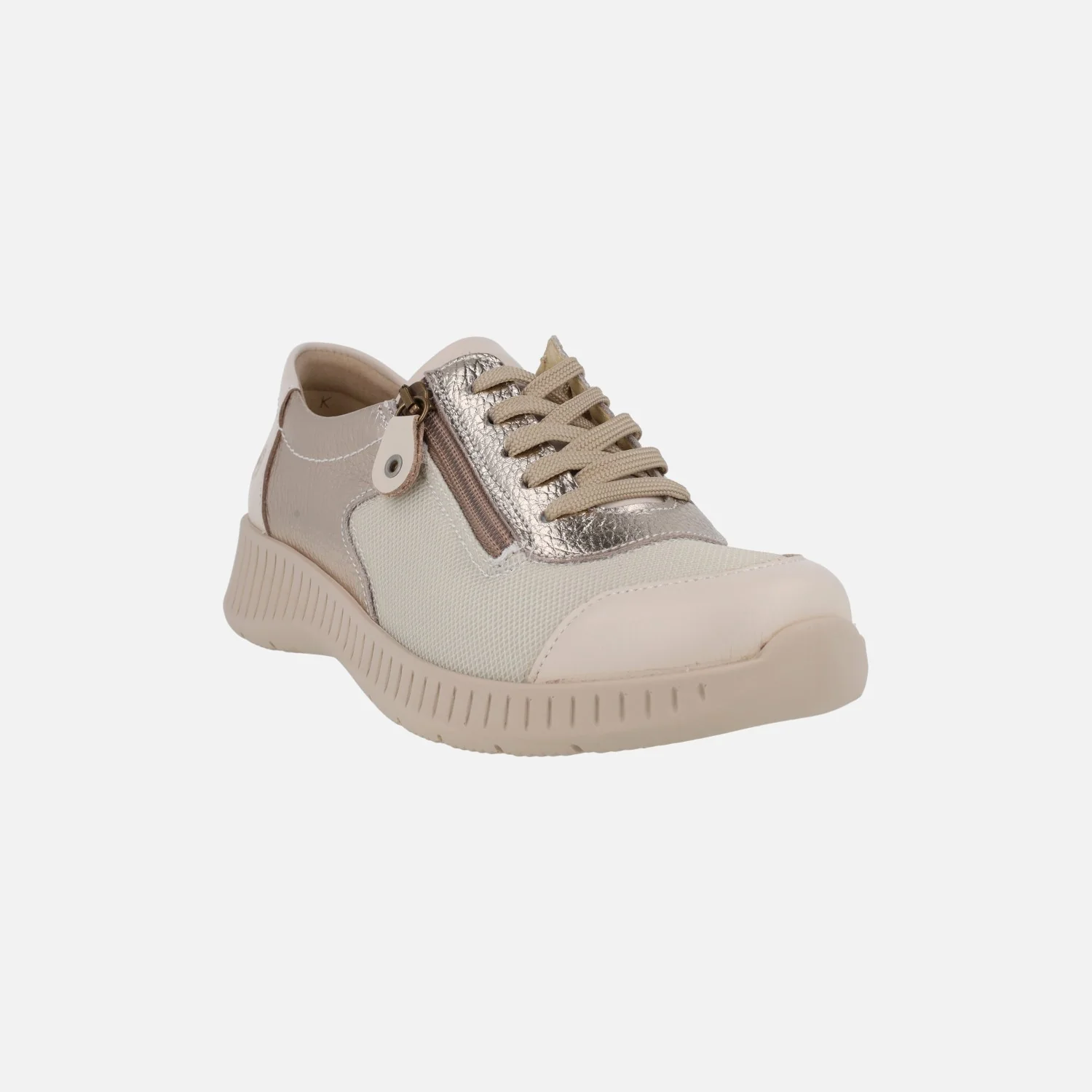 Zapatos deportivos confort con cordones y cremallera en combinado beige - Image 2