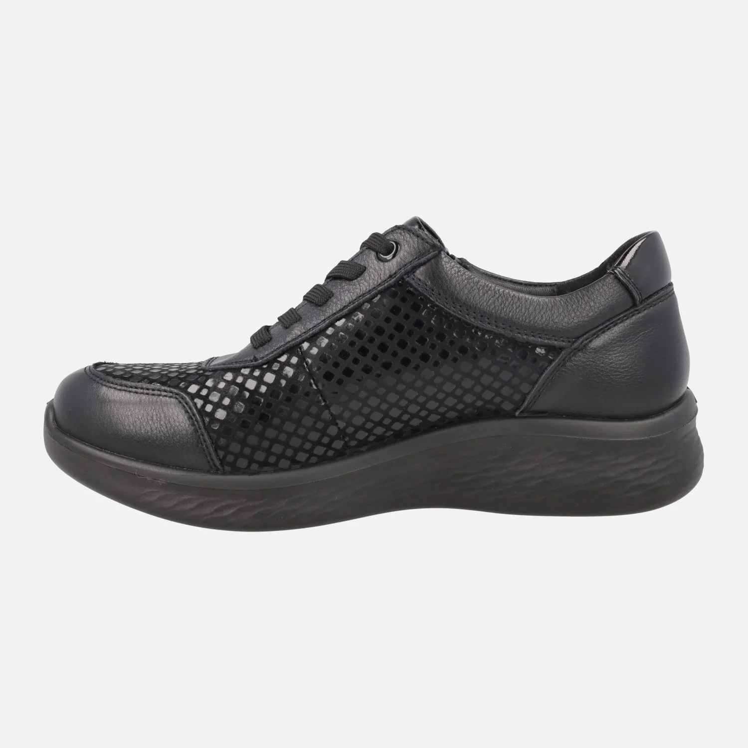 Zapatos deportivos confort en combinado negro con cordones y cremallera - Image 3