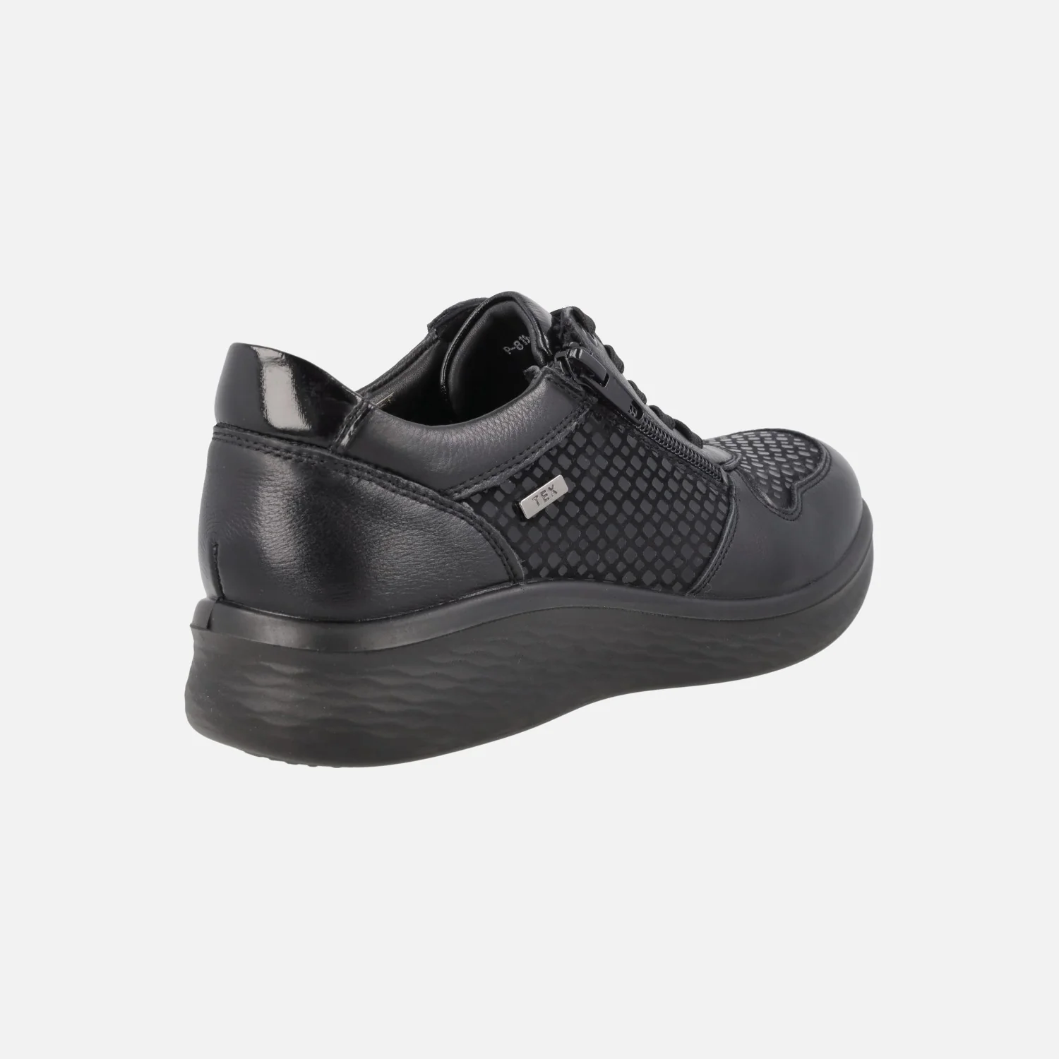 Zapatos deportivos confort en combinado negro con cordones y cremallera - Image 4