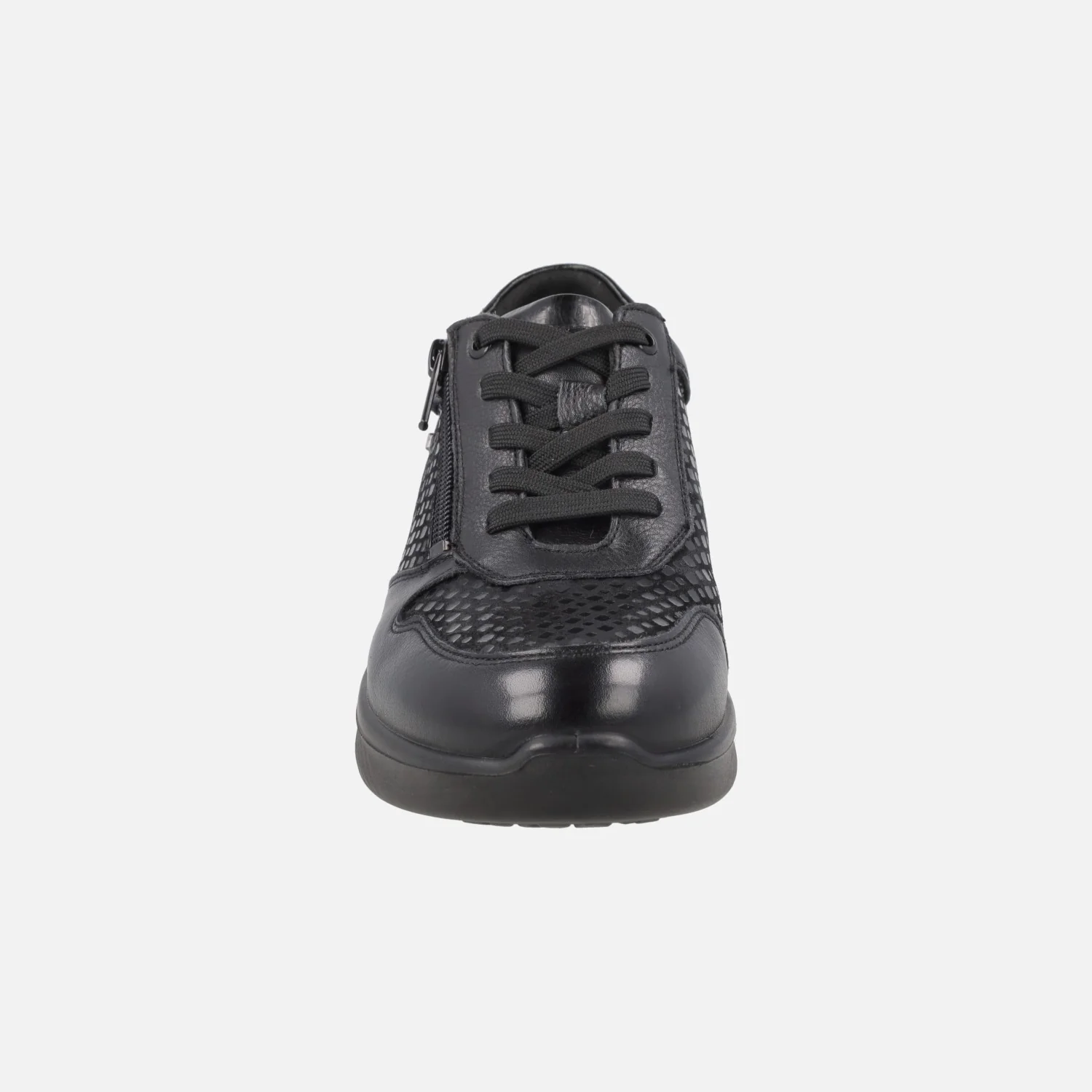 Zapatos deportivos confort en combinado negro con cordones y cremallera - Image 5