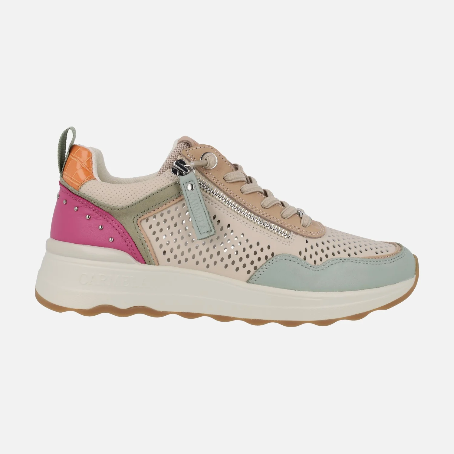 Zapatos deportivos de piel con cordones elásticos y cremallera