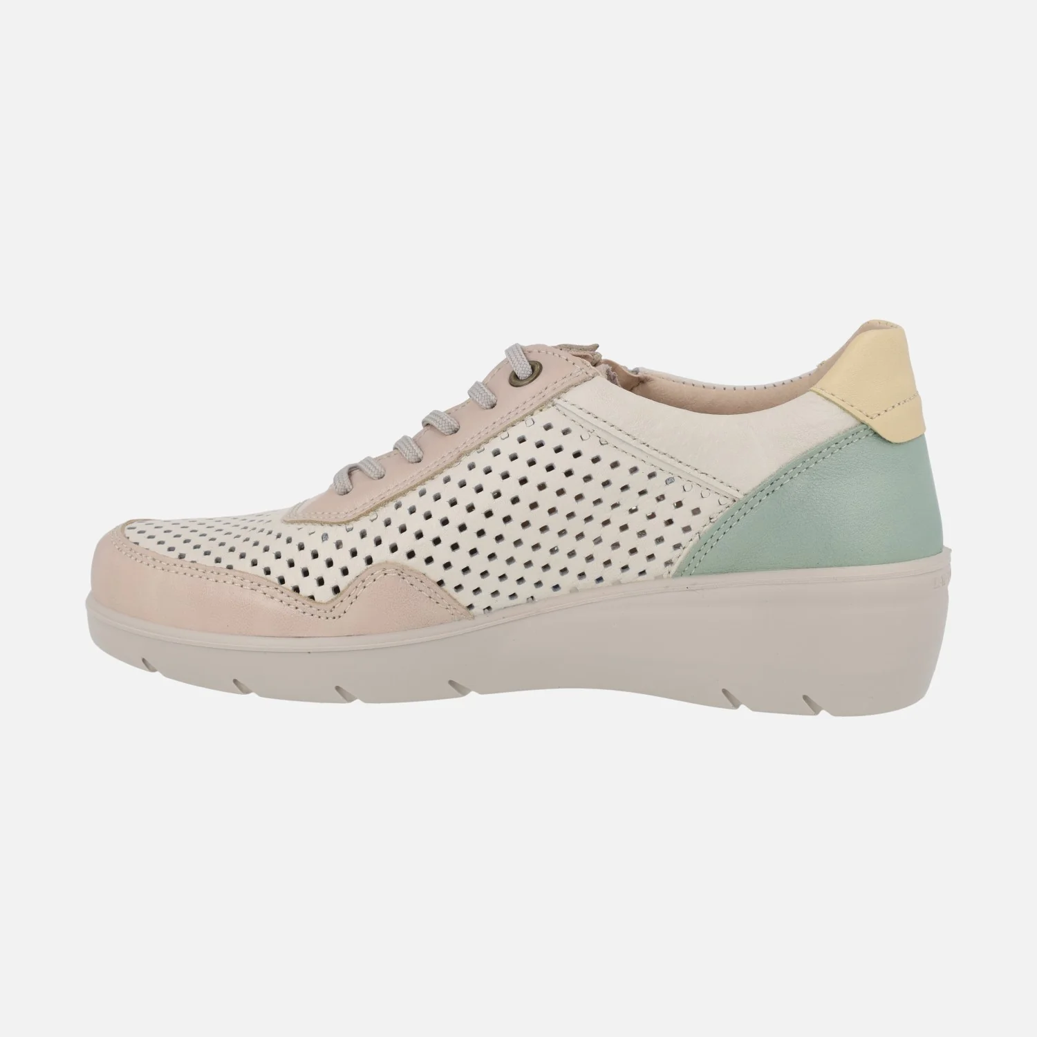 Zapatos deportivos de piel con cordones y cremallera en combinado vainilla - Image 3