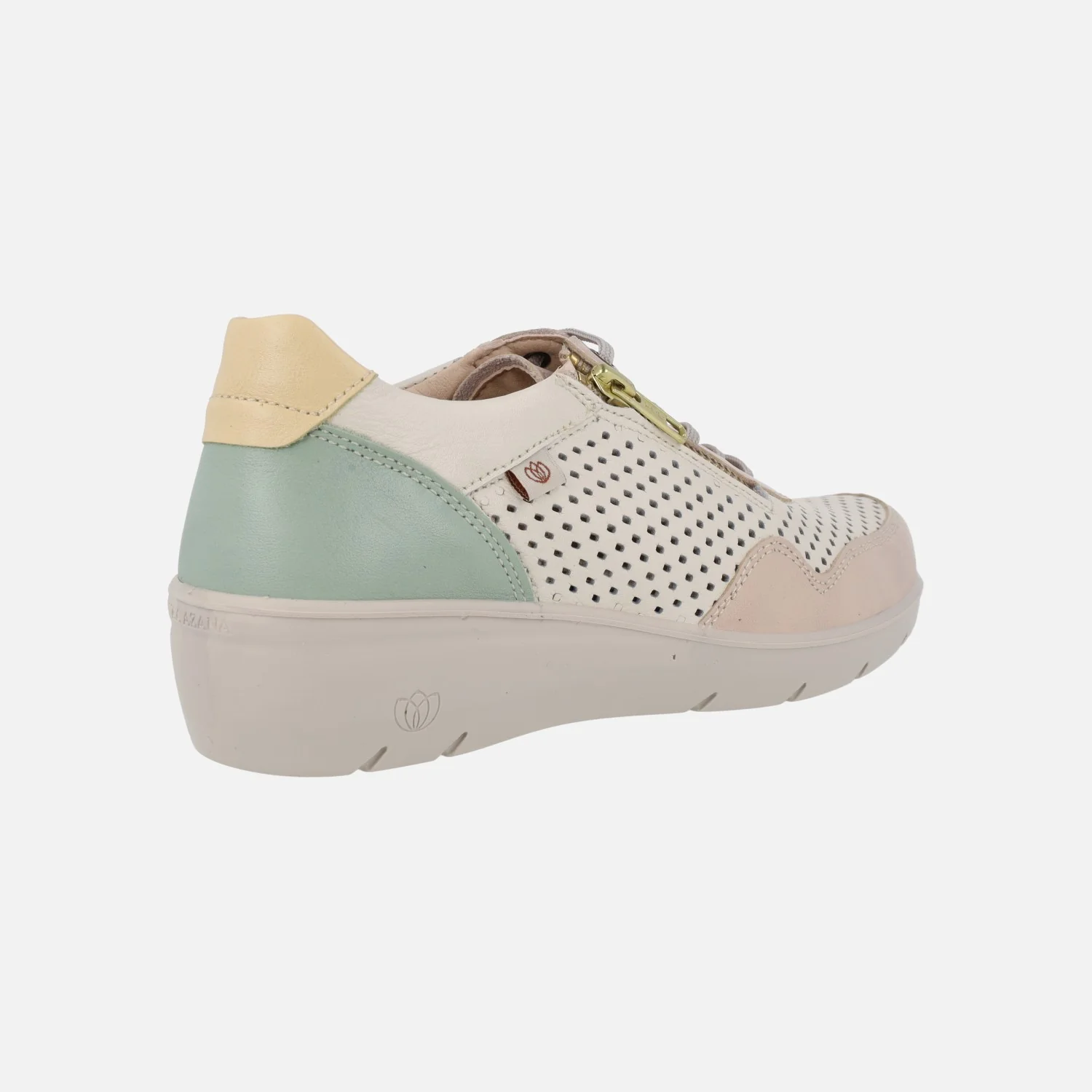 Zapatos deportivos de piel con cordones y cremallera en combinado vainilla - Image 4