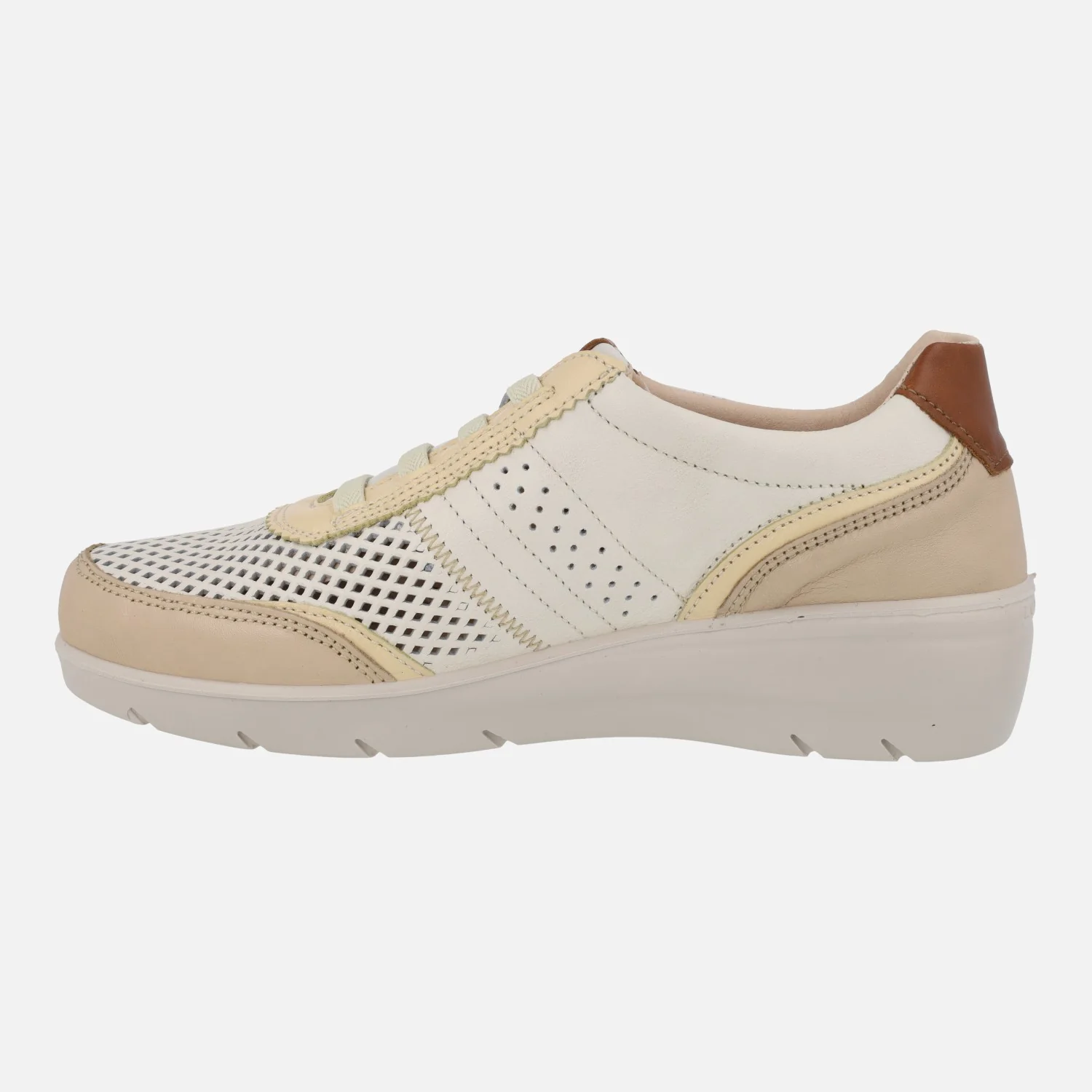 Zapatos deportivos de piel en combinado beige con cordones elásticos - Image 3