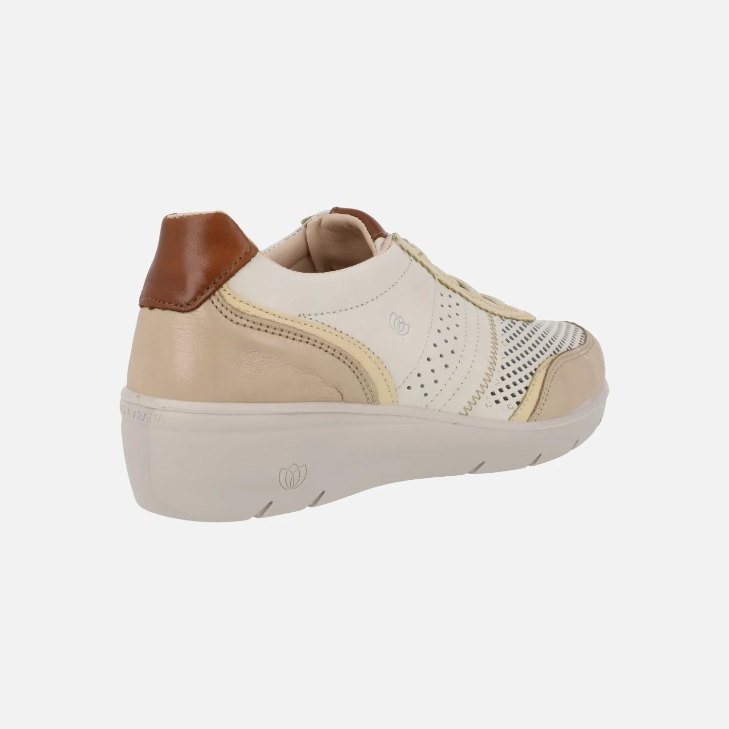 Zapatos deportivos de piel en combinado beige con cordones elásticos - Image 4