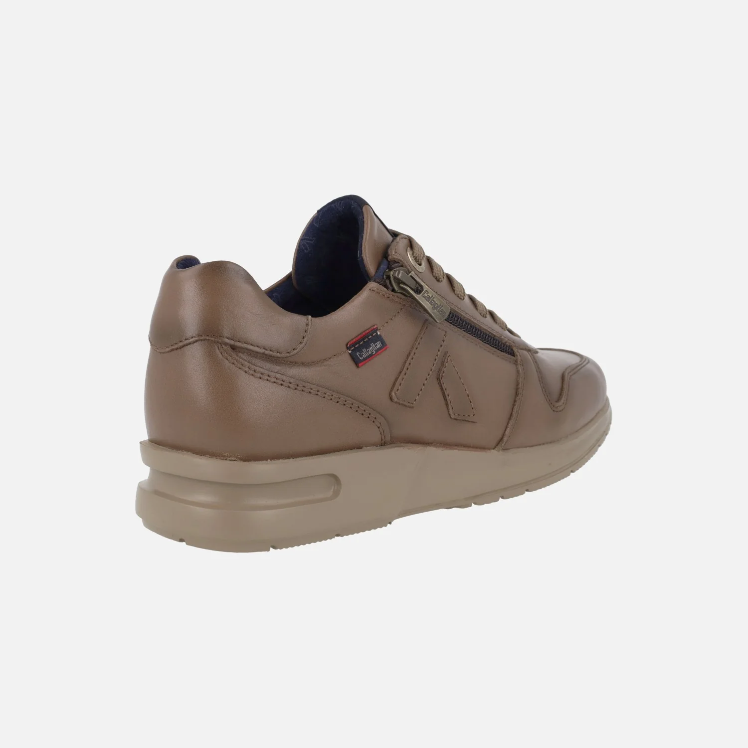 Zapatos deportivos de piel marrón con cordones y cremallera - Image 3