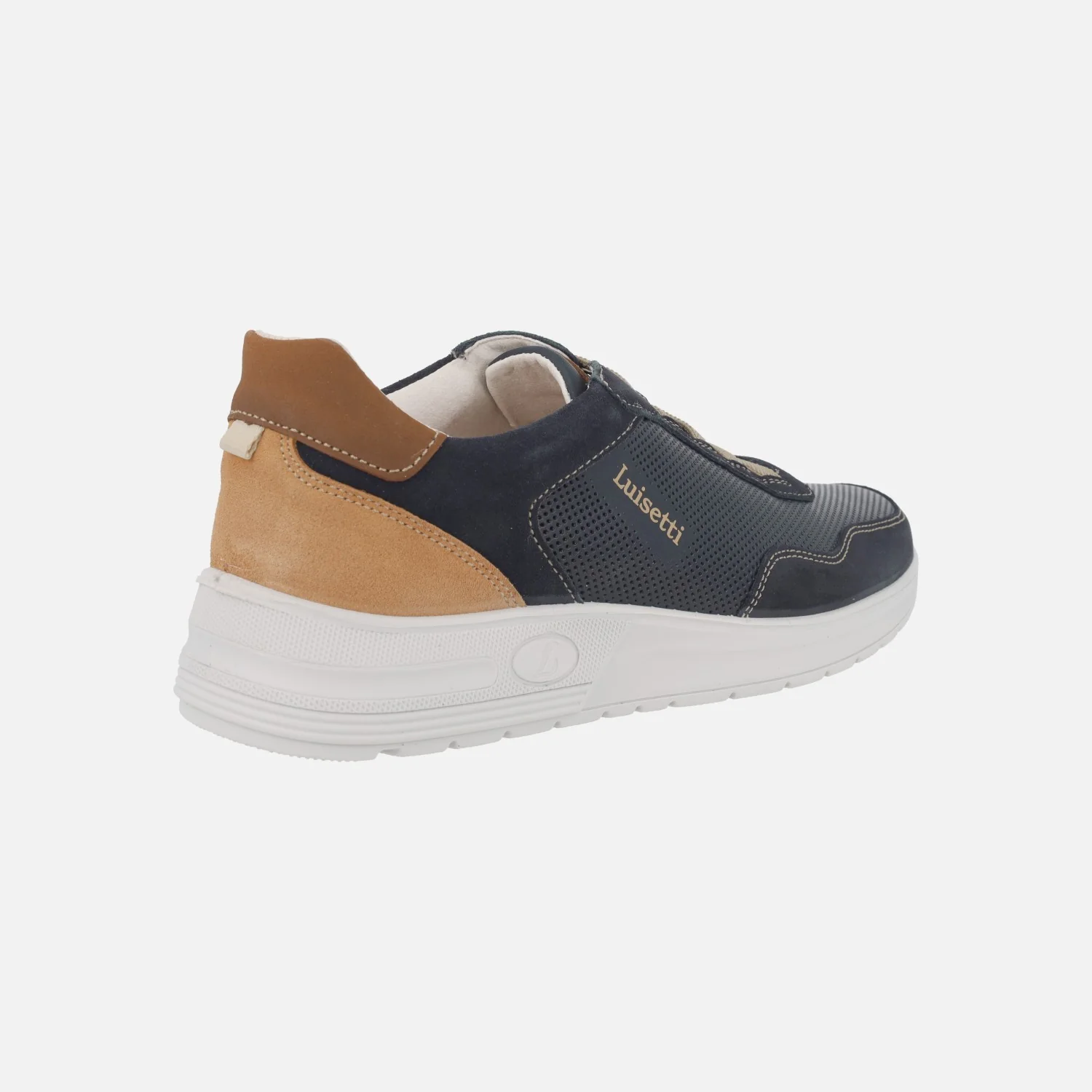 Zapatos deportivos en azul marino y camel con cordones elásticos - Image 4
