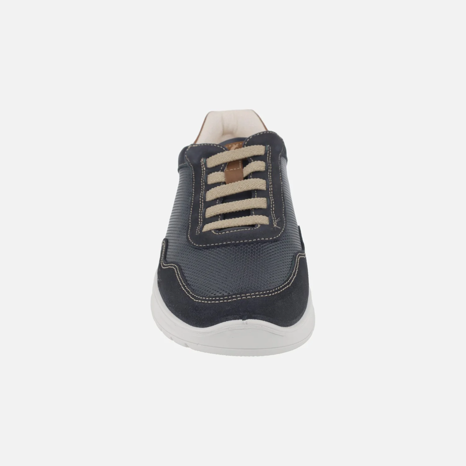 Zapatos deportivos en azul marino y camel con cordones elásticos - Image 5