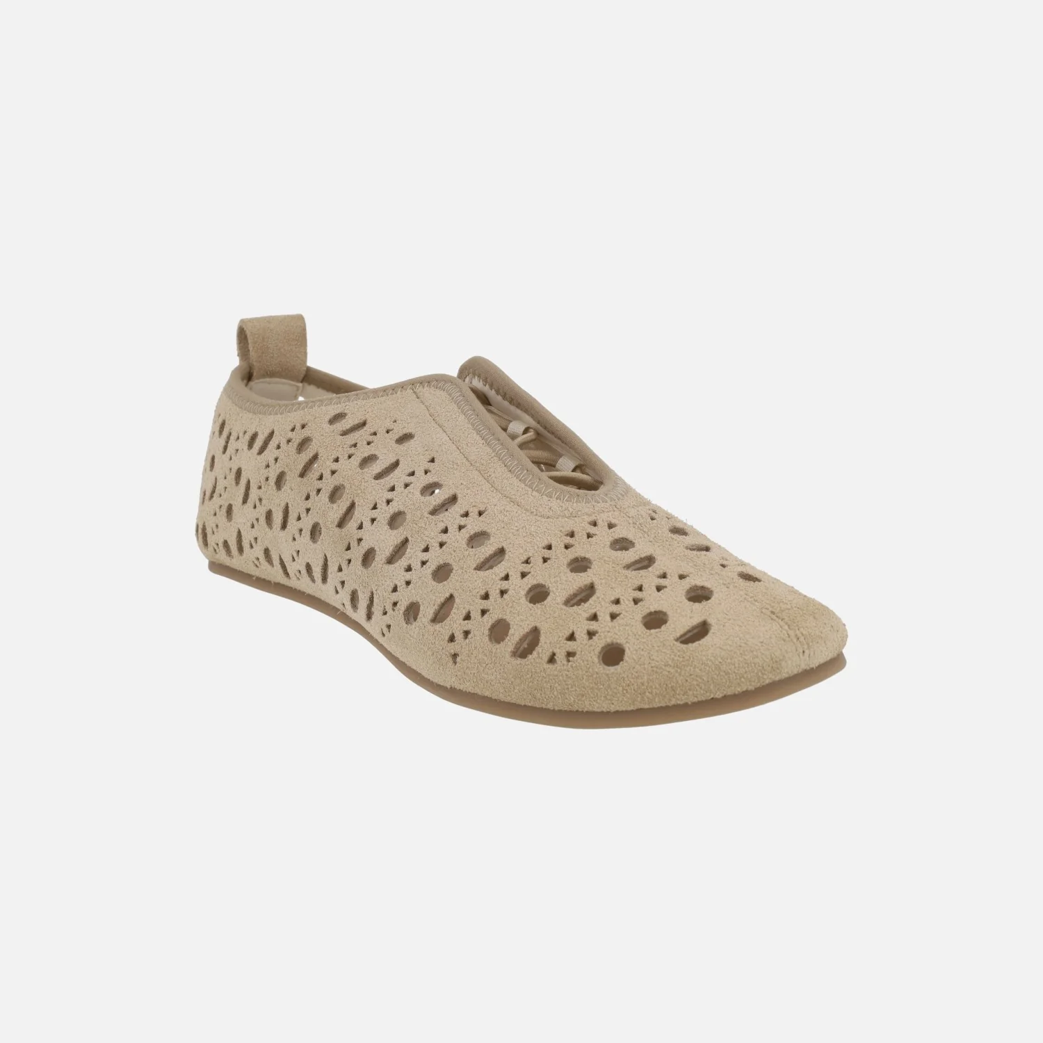 Zapatos deportivos en serraje beige con troquelados y cierre de elásticos - Image 2