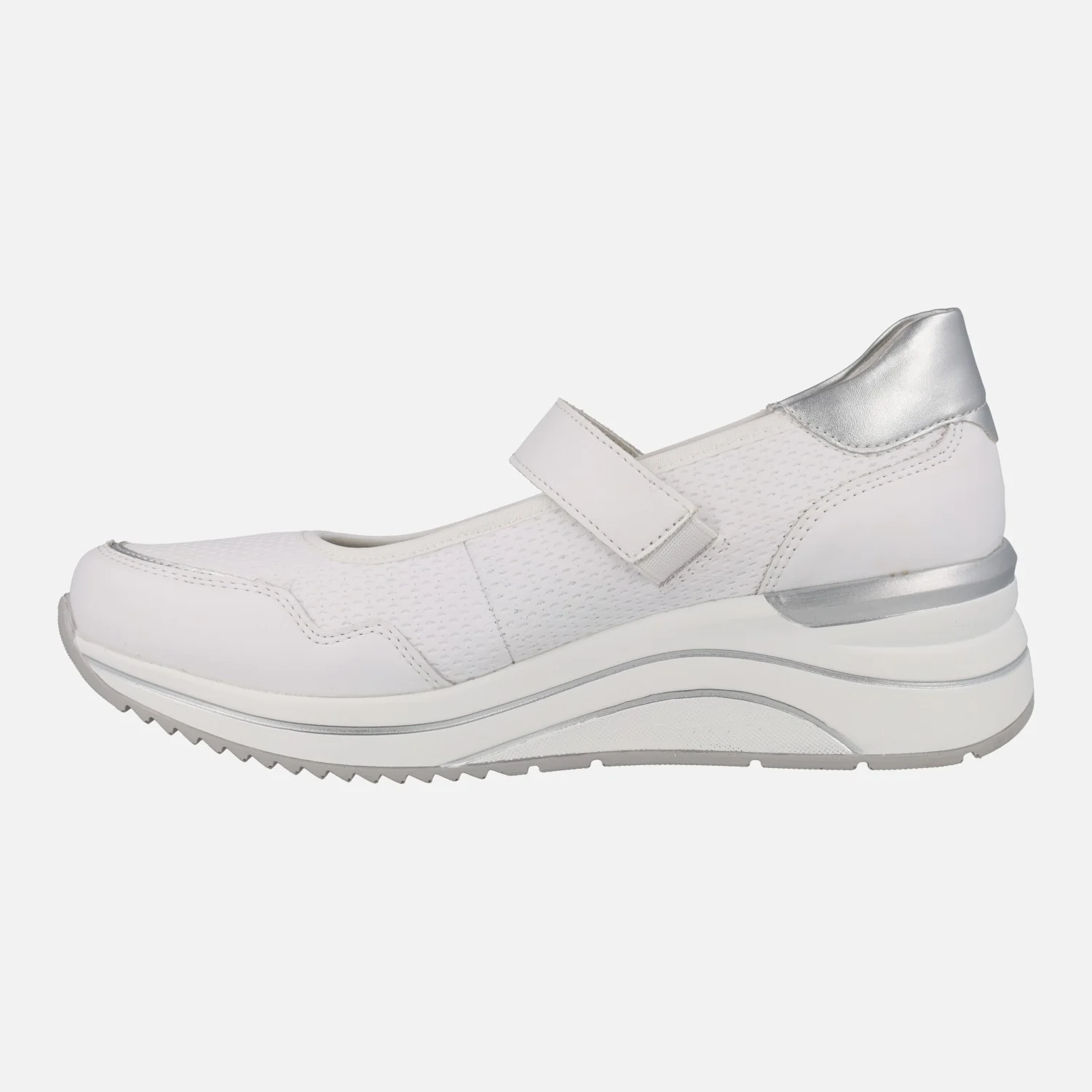 Zapatos deportivos estilo mercedes en combinado blanco y plata - Image 3