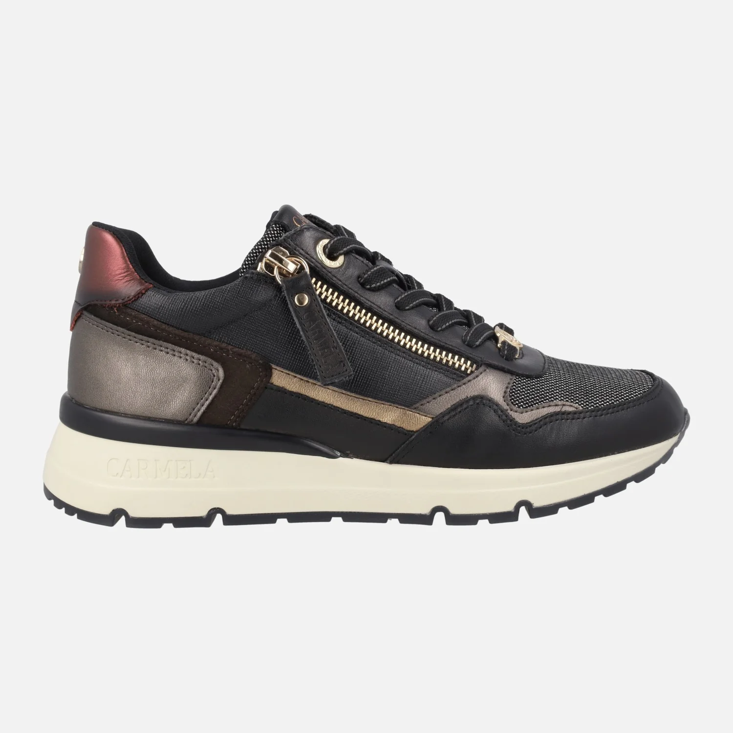 Zapatos deportivos multi material con cremallera y cordones