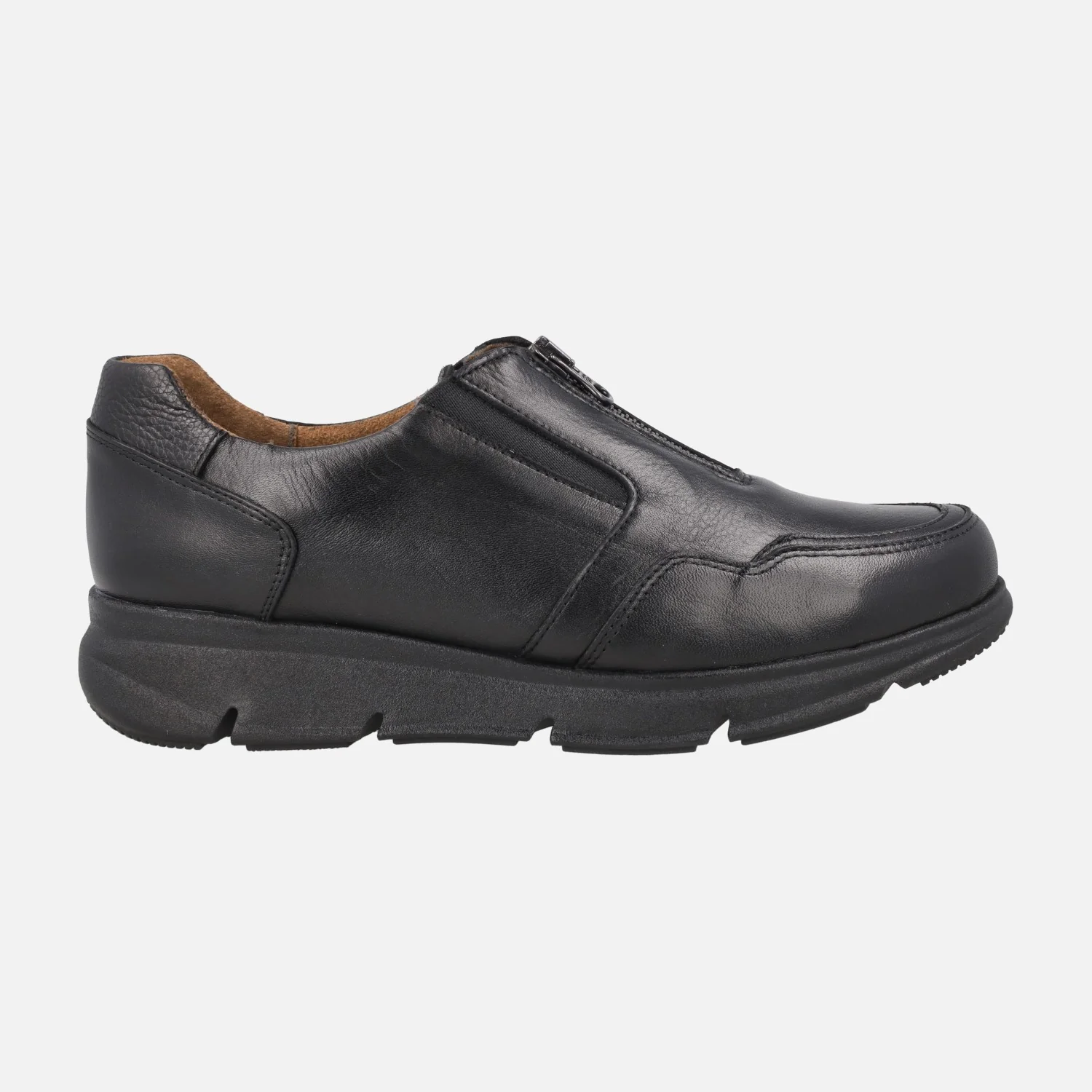 Zapatos deportivos negros con cierre de cremallera y elásticos