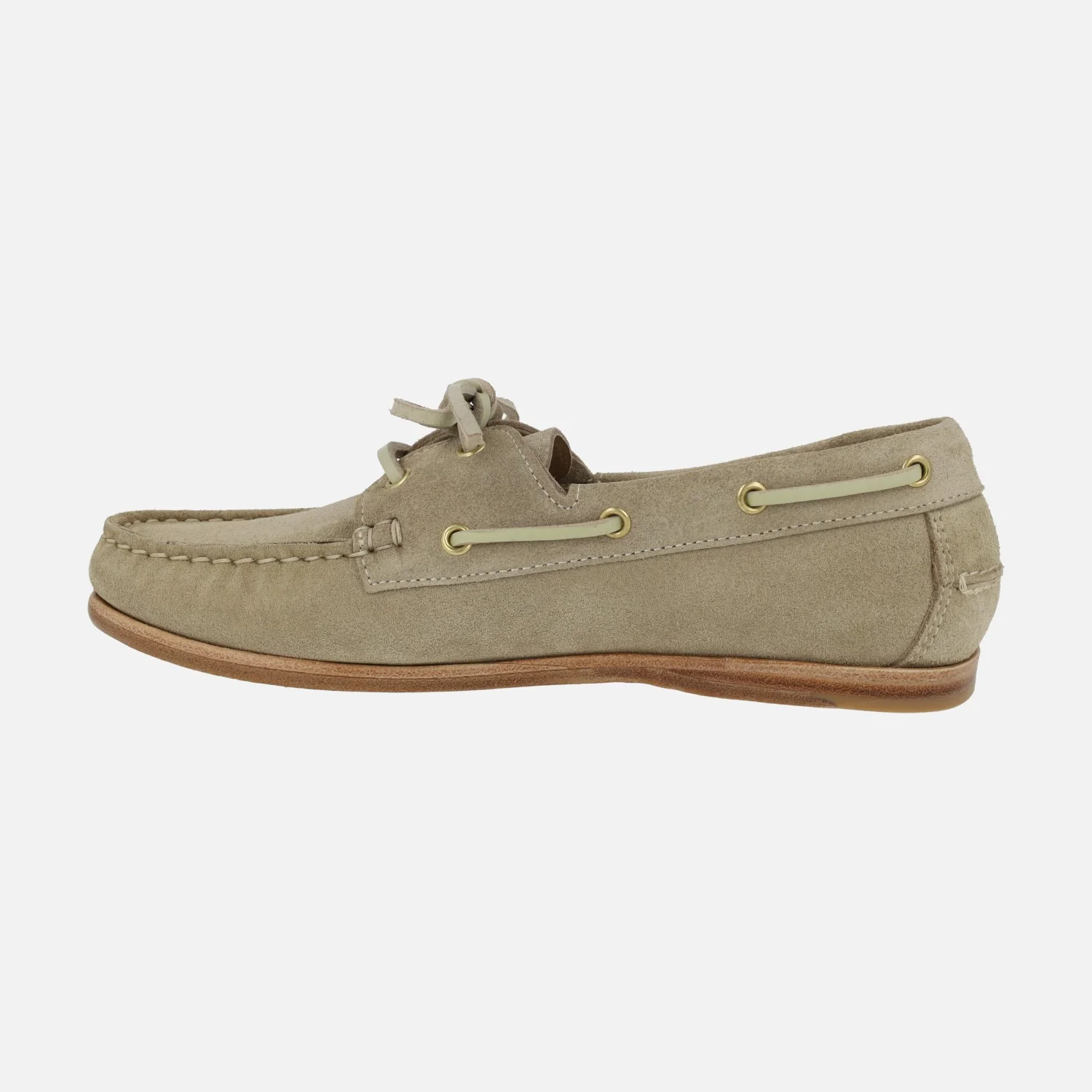 Zapatos náuticos NAUTIC para mujer en serraje visón con suela de cuero - Image 3