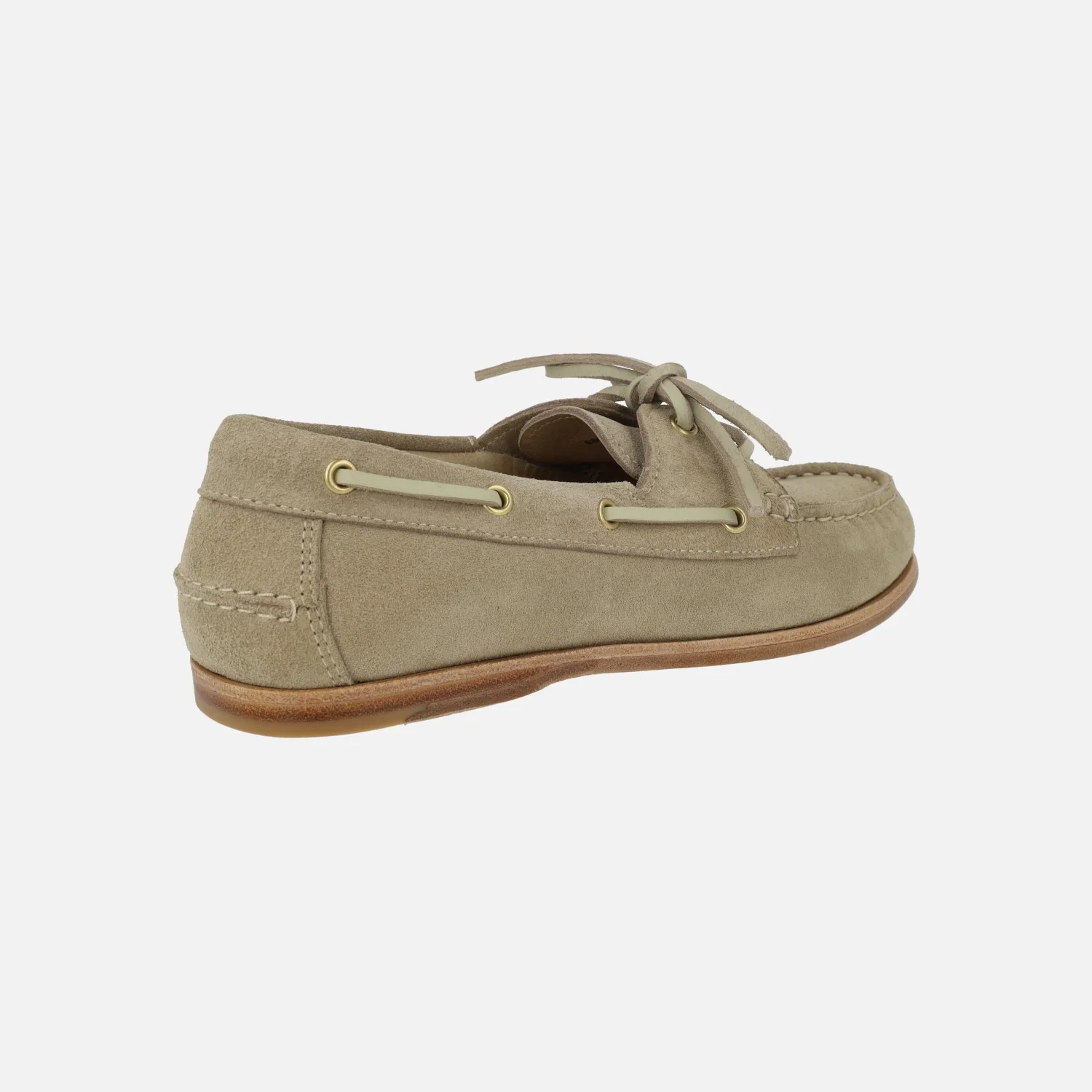 Zapatos náuticos NAUTIC para mujer en serraje visón con suela de cuero - Image 4