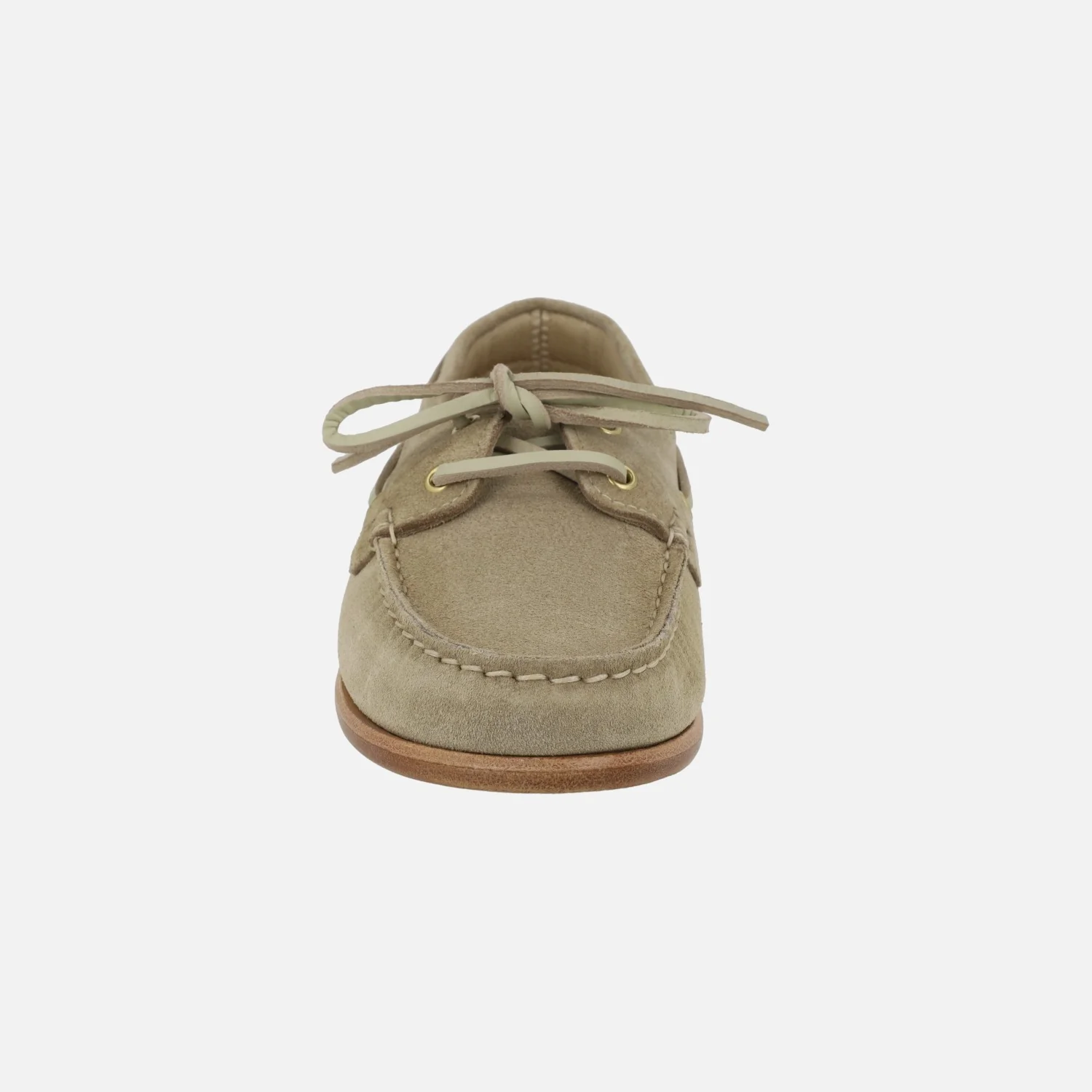 Zapatos náuticos NAUTIC para mujer en serraje visón con suela de cuero - Image 5