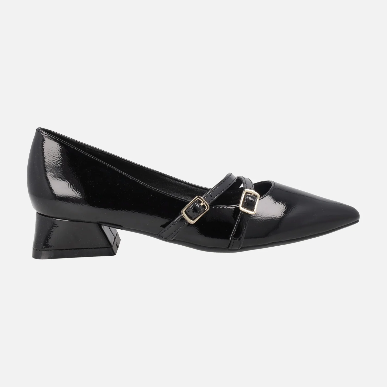 Zapatos negros de tacón efecto charol Lucan con tiras y hebillas