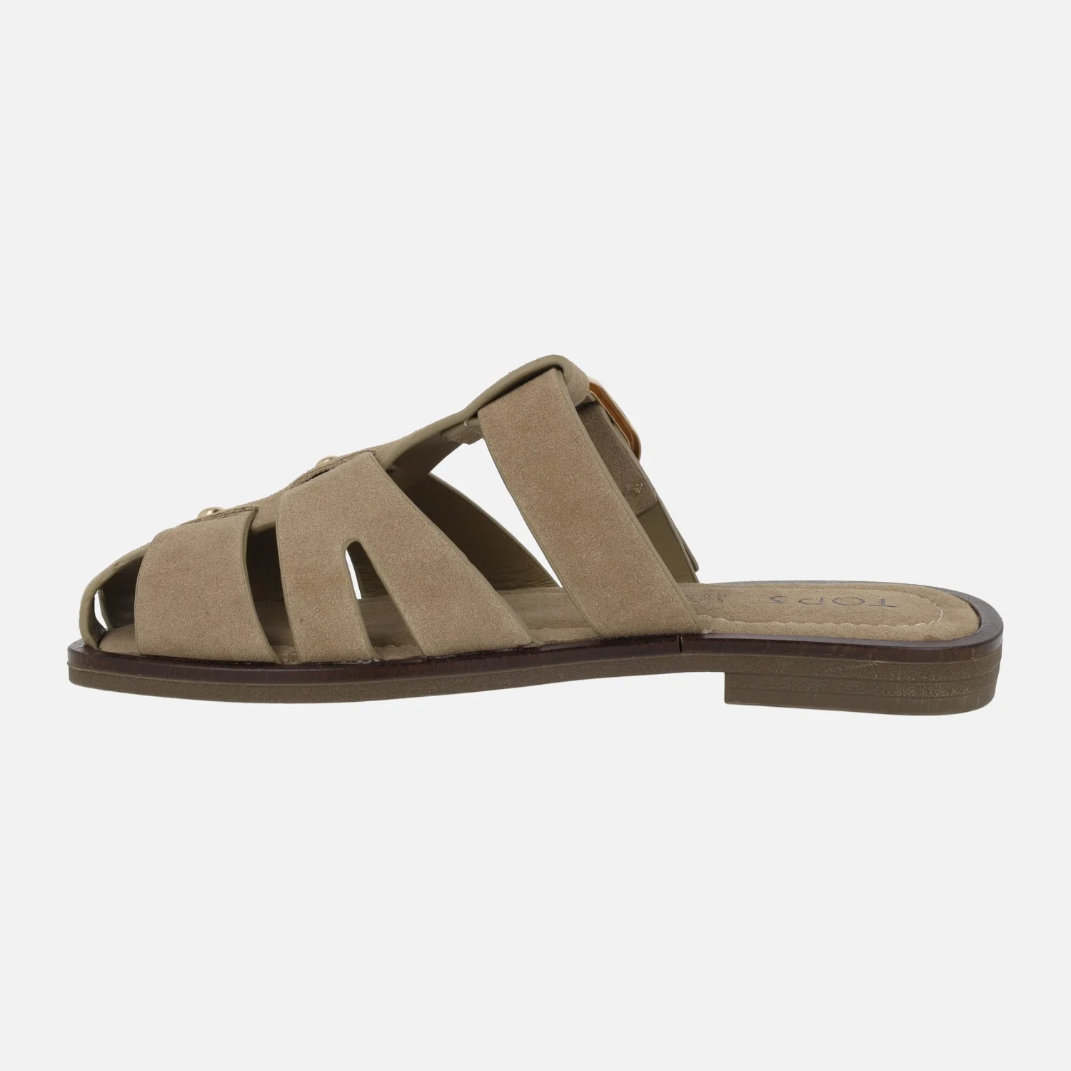 Zuecos calados en serraje beige con hebilla y tachas - Image 3