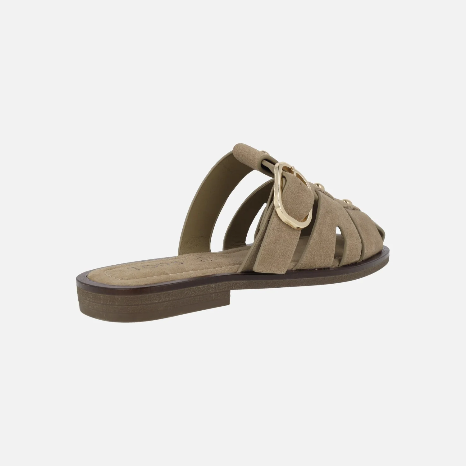 Zuecos calados en serraje beige con hebilla y tachas - Image 4