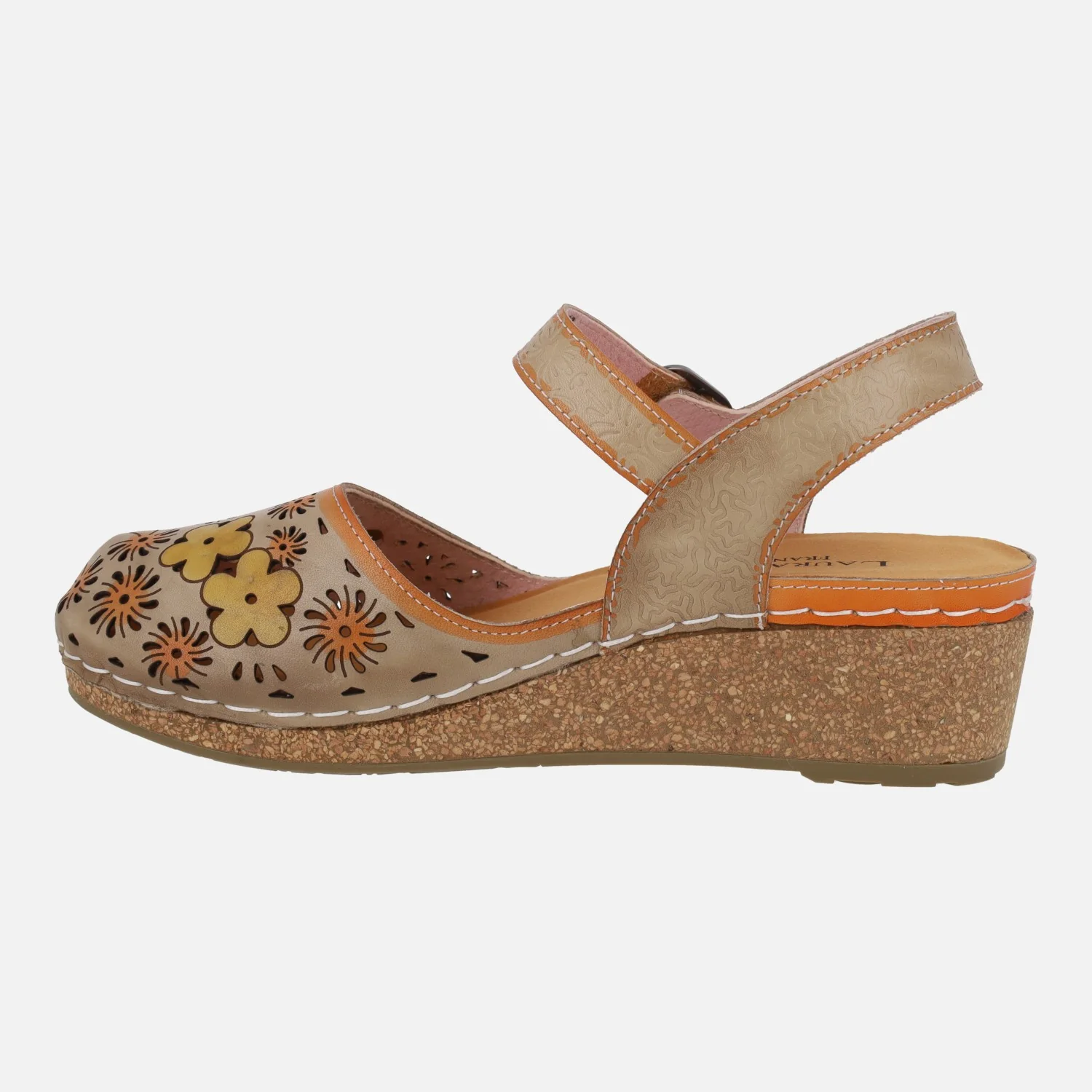 Zuecos de piel con grabado de flores Facscineo 55 beige - Image 3