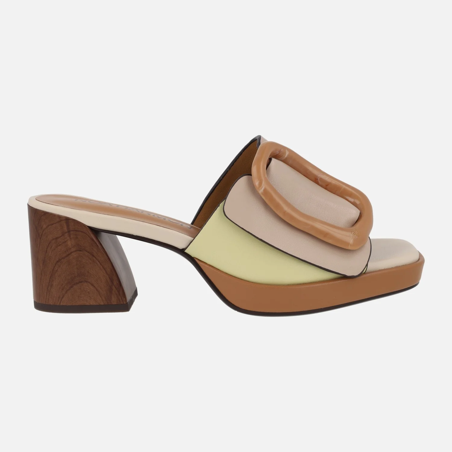 Zuecos con hebilla Flora en combinado beige y amarillo