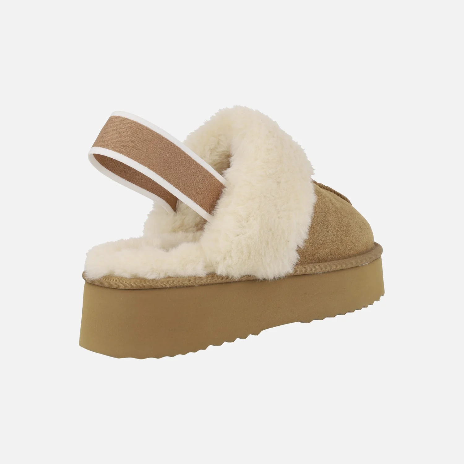 Zuecos de serraje color camel con ribete de pelo y plataforma - Image 3