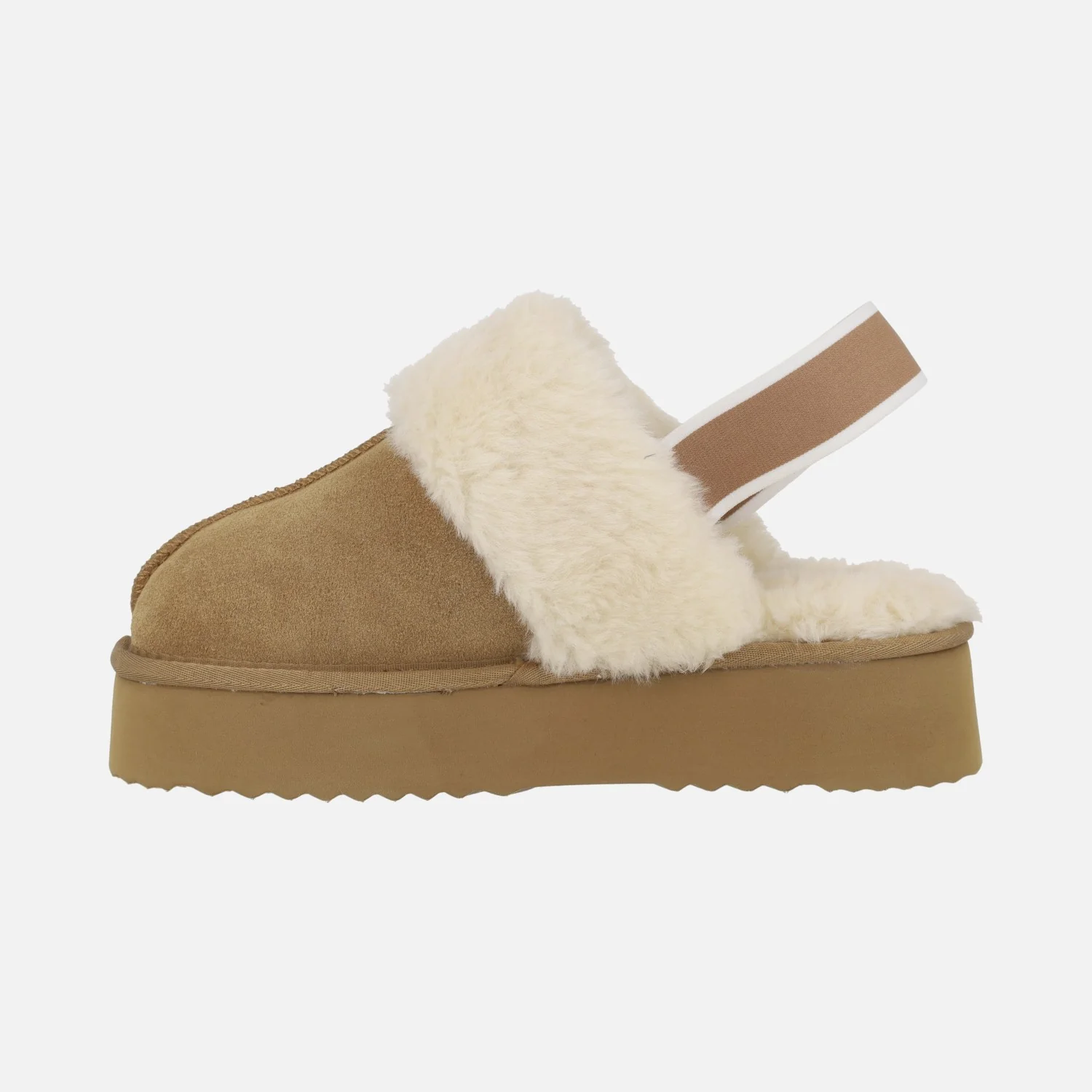 Zuecos de serraje color camel con ribete de pelo y plataforma - Image 4