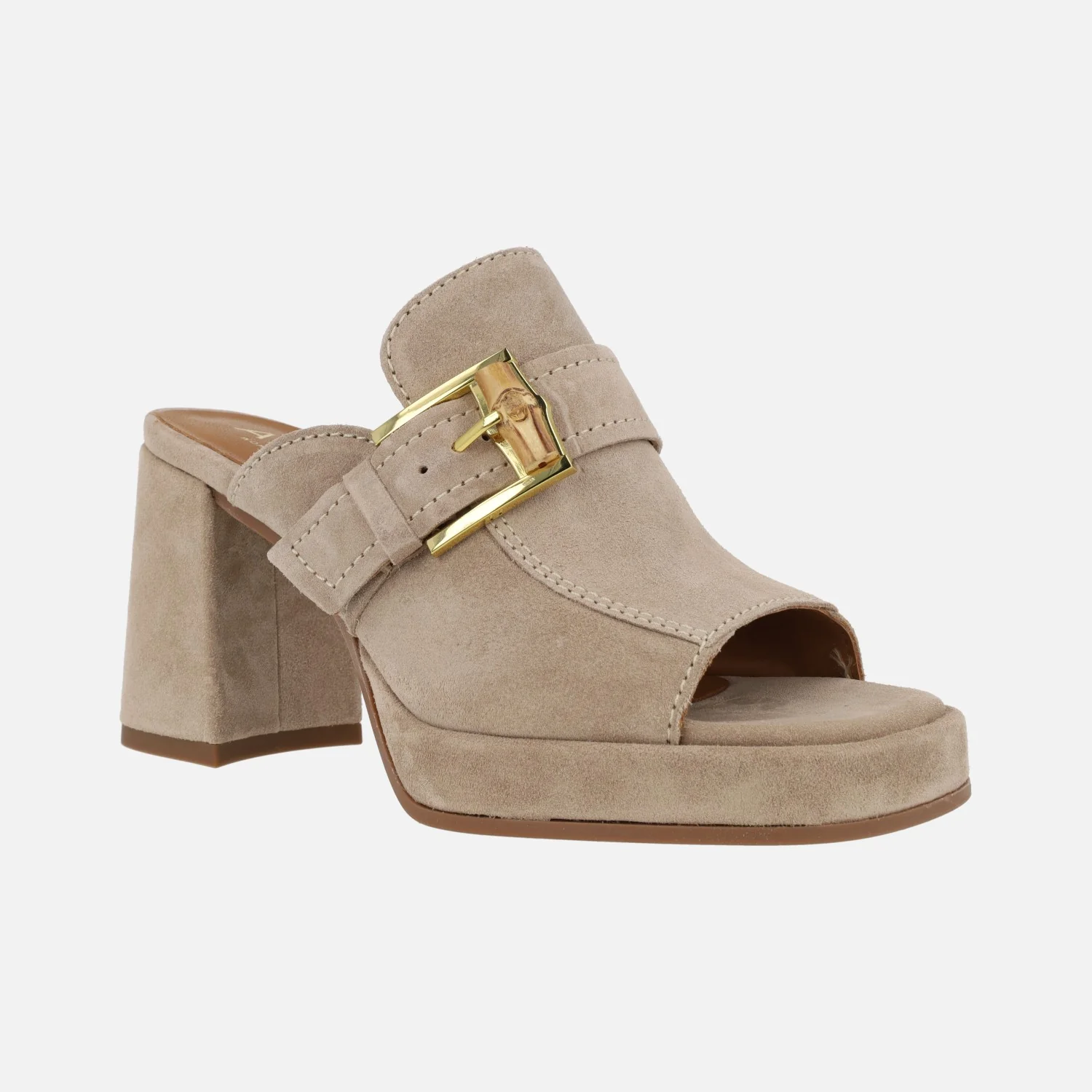 Zuecos en serraje beige con puntera abierta y hebilla Alpe Chiara - Image 2