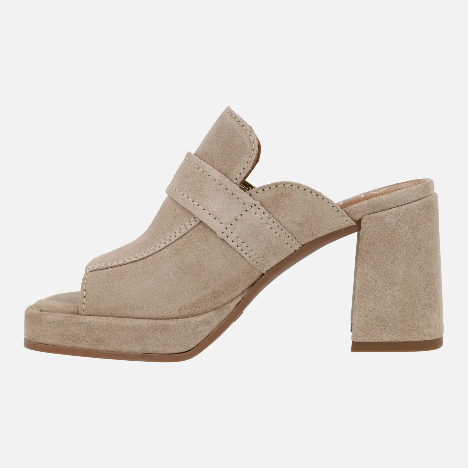 Zuecos en serraje beige con puntera abierta y hebilla Alpe Chiara - Image 3