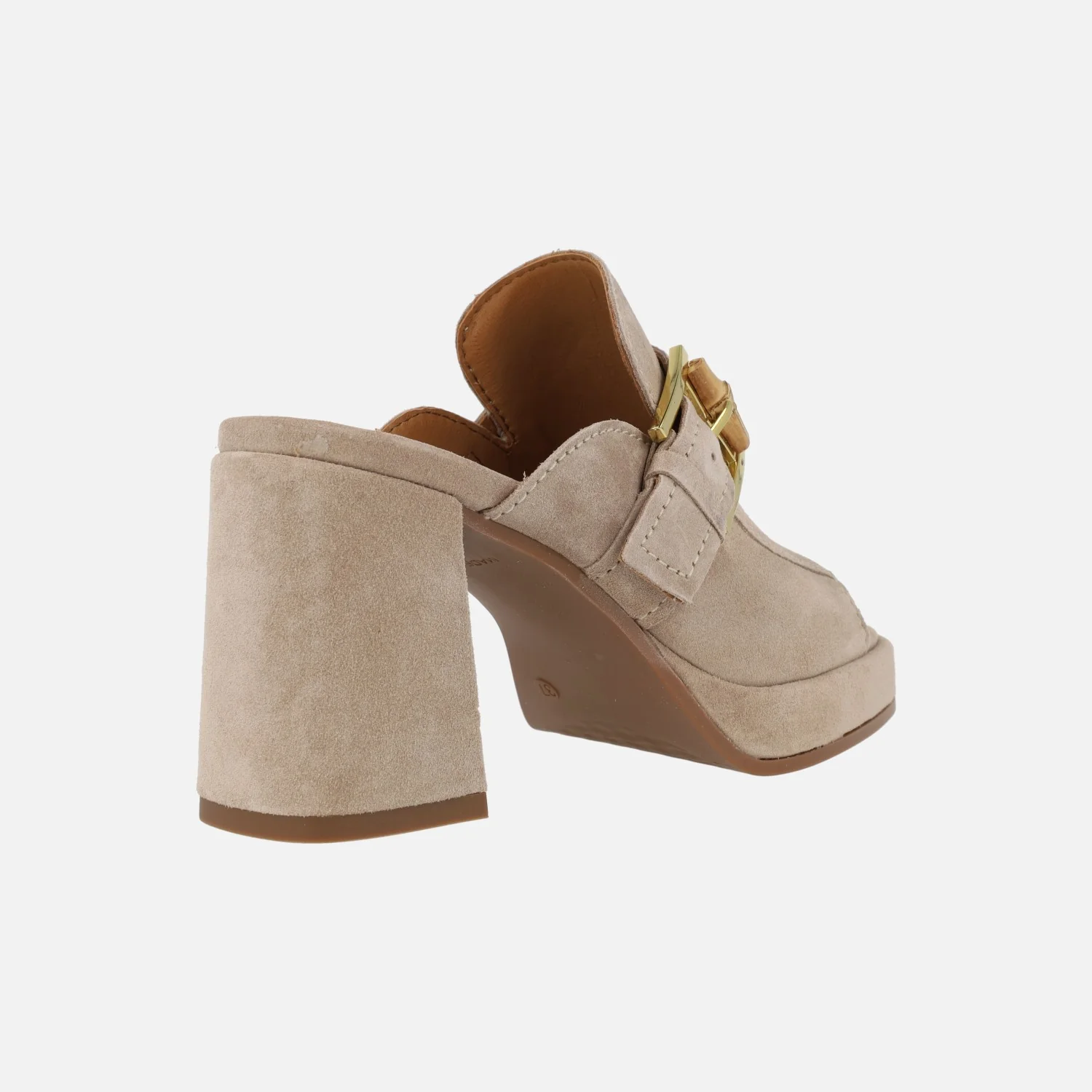 Zuecos en serraje beige con puntera abierta y hebilla Alpe Chiara - Image 4
