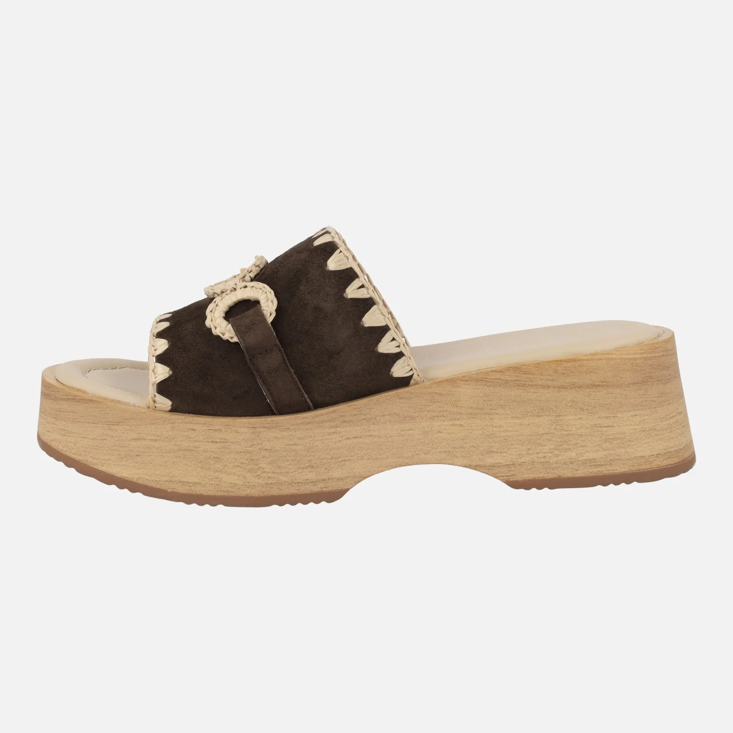 Zuecos Graciela en marrón con adorno en rafia beige - Image 3