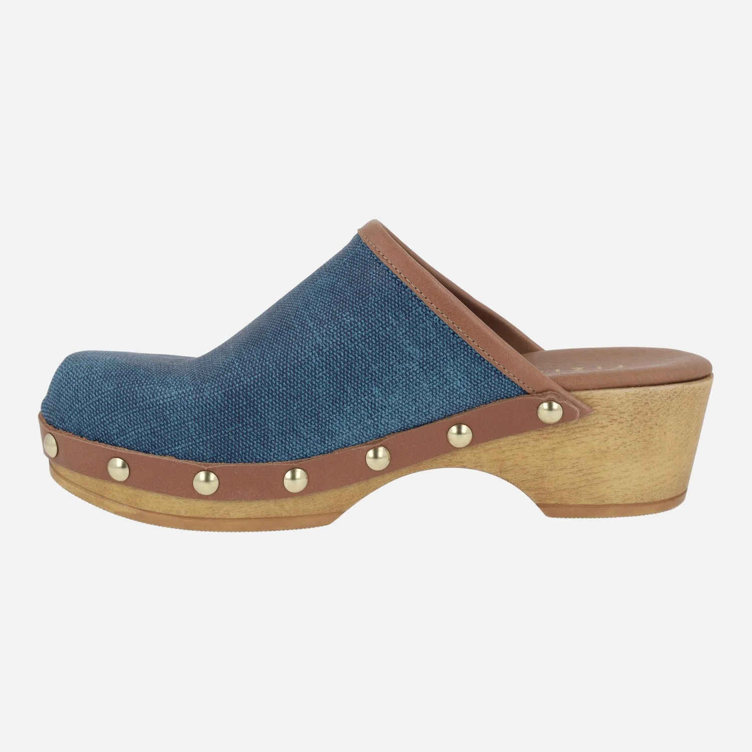 Zuecos Madelin en combinado de tejido denim y piel cuero - Image 3