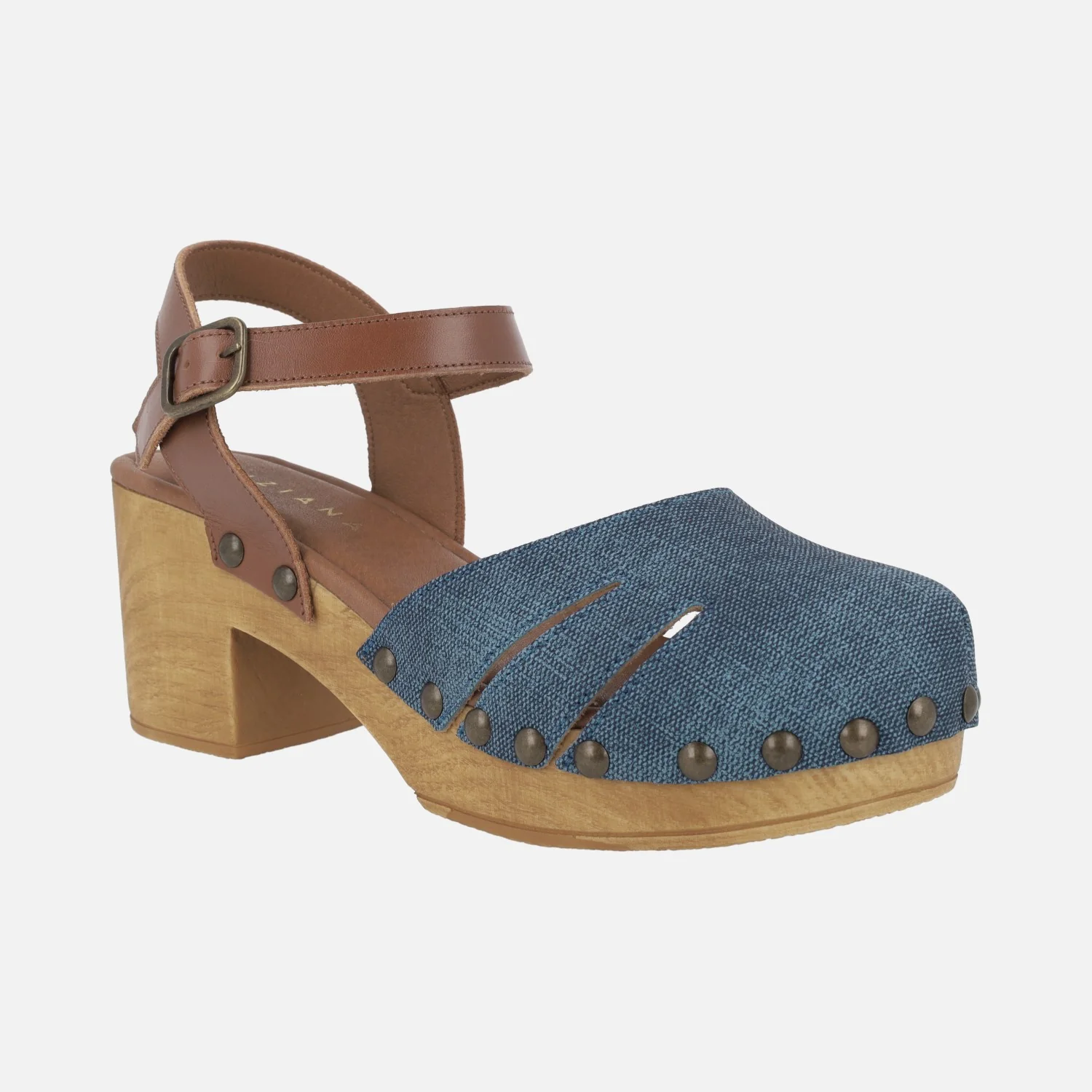 Zuecos Tiziana en combinado denim con pulsera al tobillo y tachas - Image 2